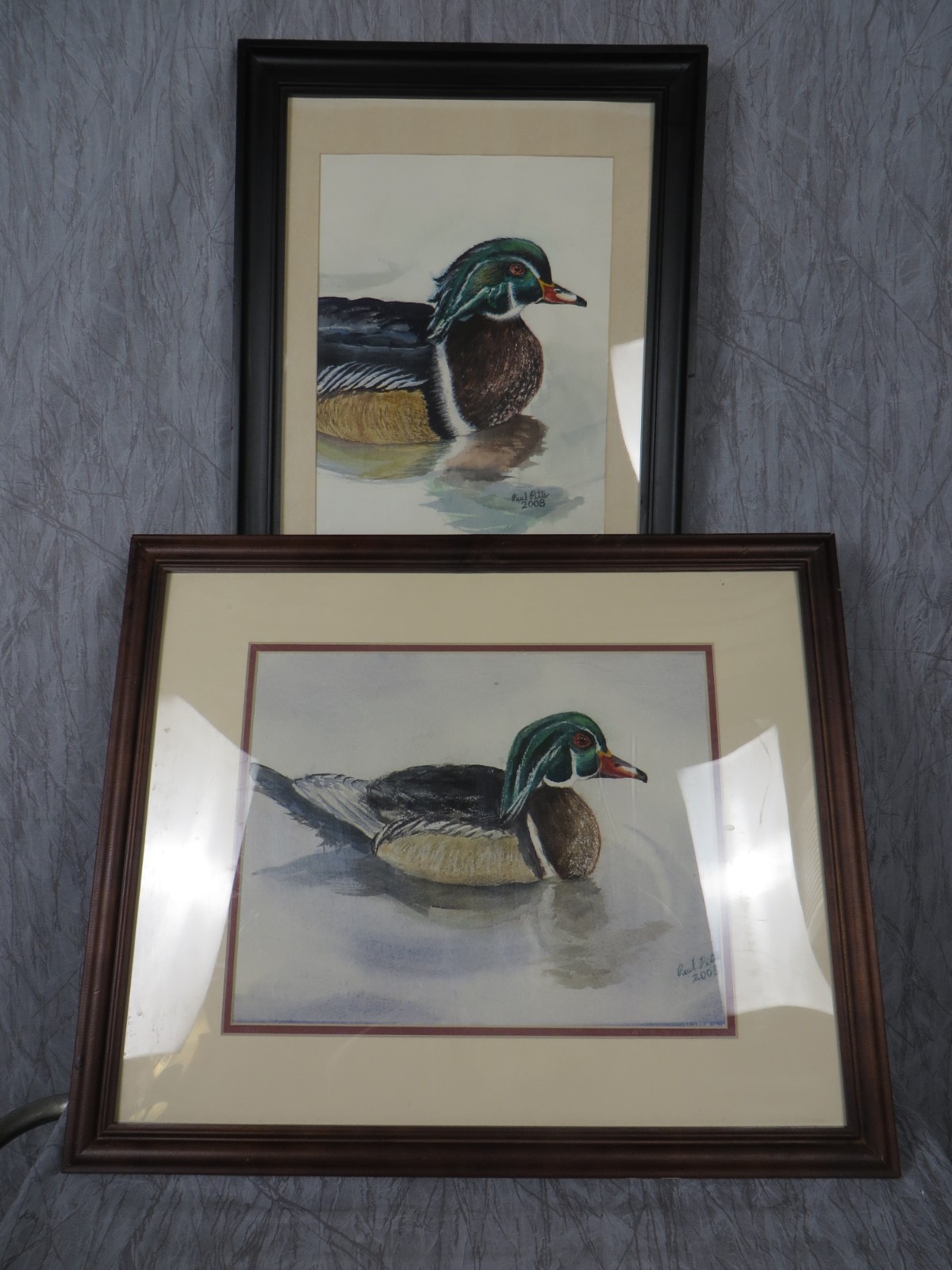 Vintage Paul Pitts 2008 Wood Duck Watercolor Painting Framed Wildlife Art Set