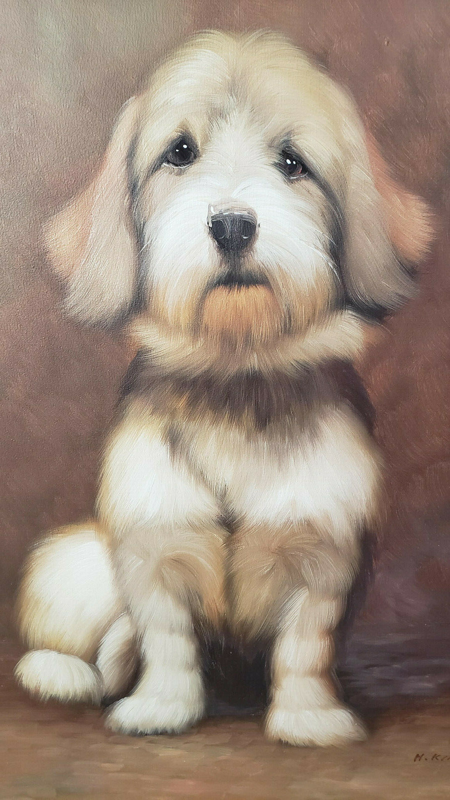 Mid century Acrylic painting of a beautiful dog by artist H. King.
