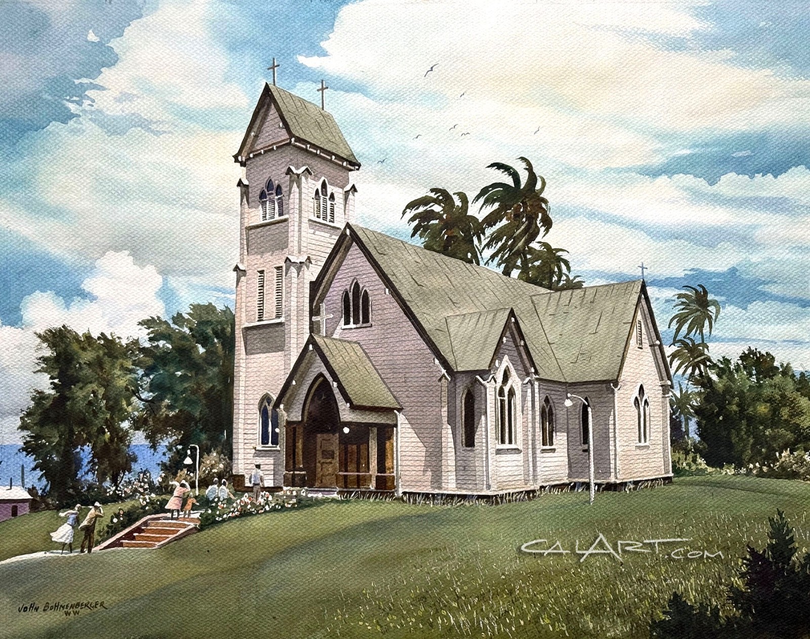1960s Painting of OLD CHURCH IN HAWAII – AMERICAN Regionalist Scene – BEAUTIFUL