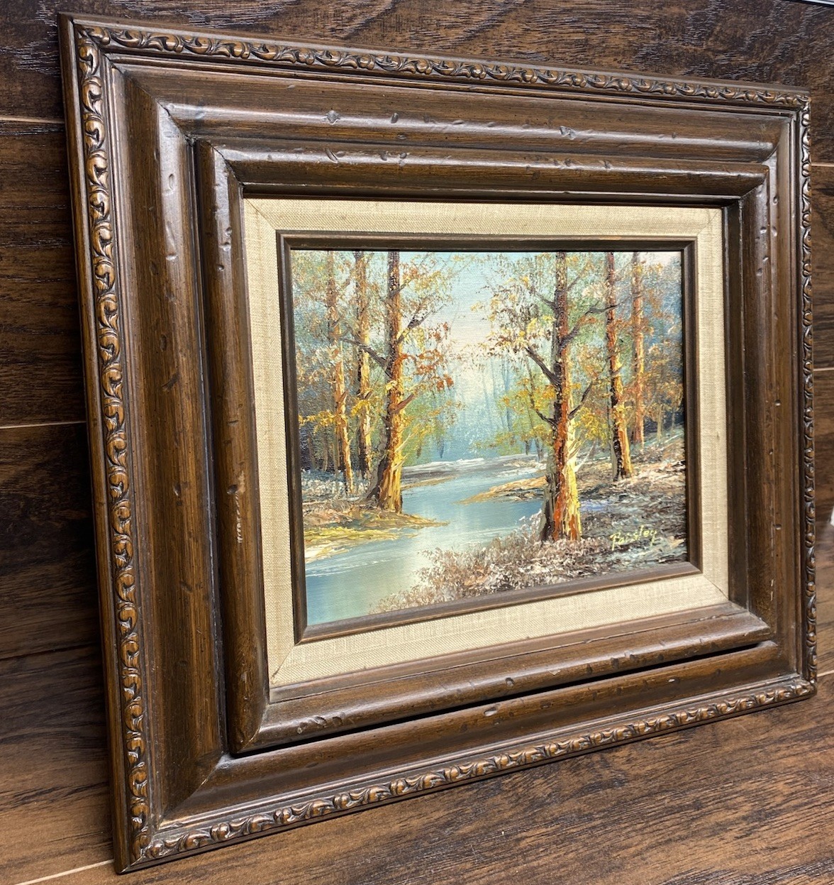 Vintage Framed Landscape Oil Paintings Paisley & Conti Woodland River Art