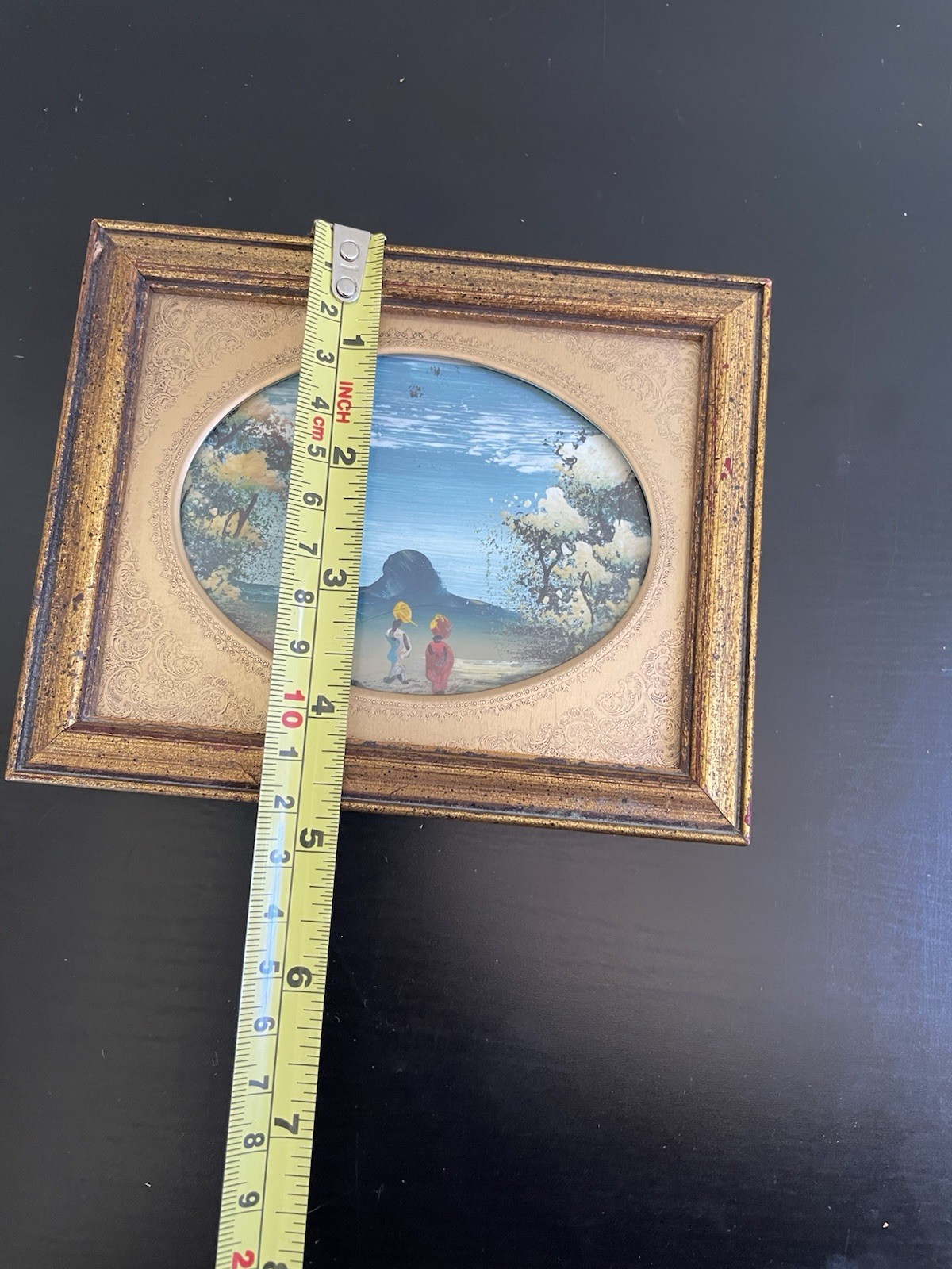 VTG Miniature Hand Painted Landscape 5”x6”in Golden Wood Frame