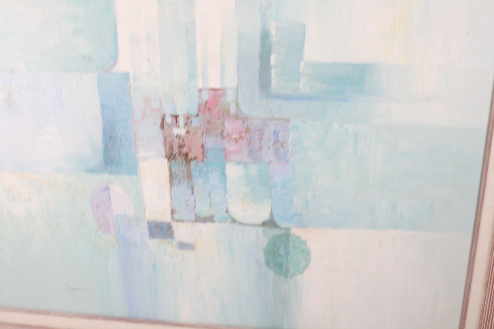 Mid-Century Abstract Oil Painting By Chirard? With Wooden Frame