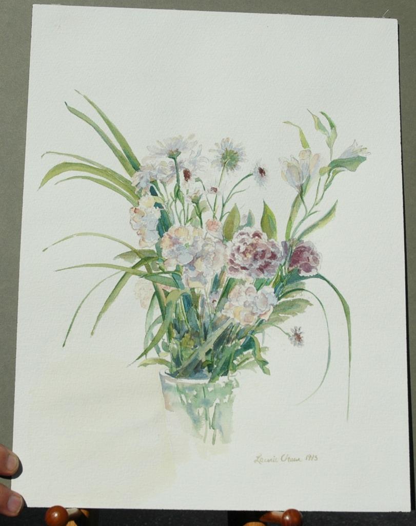 Floral Watercolor Carnations & Hydrangeas in Vase by Laurie Regan Chase