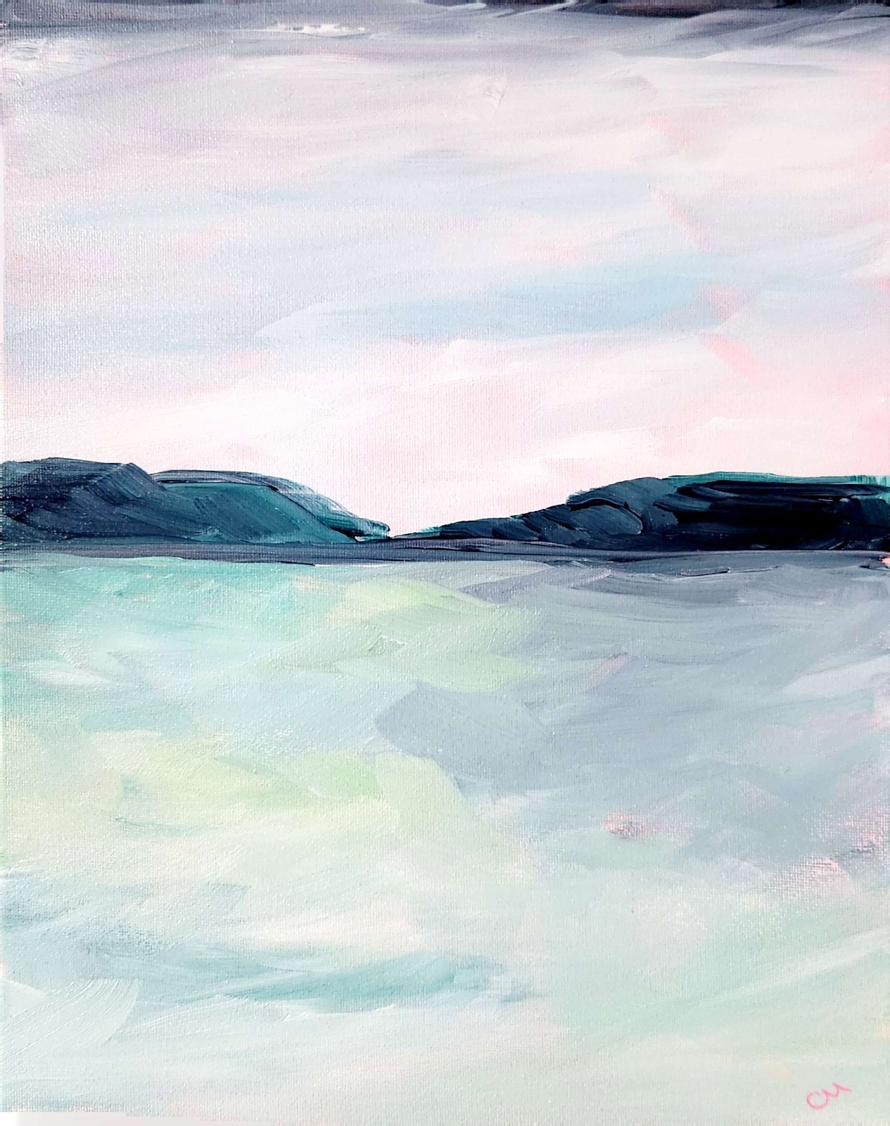 Original Abstract 11×14 Landscape Painting Acrylic Neutral Canvas Wall Art