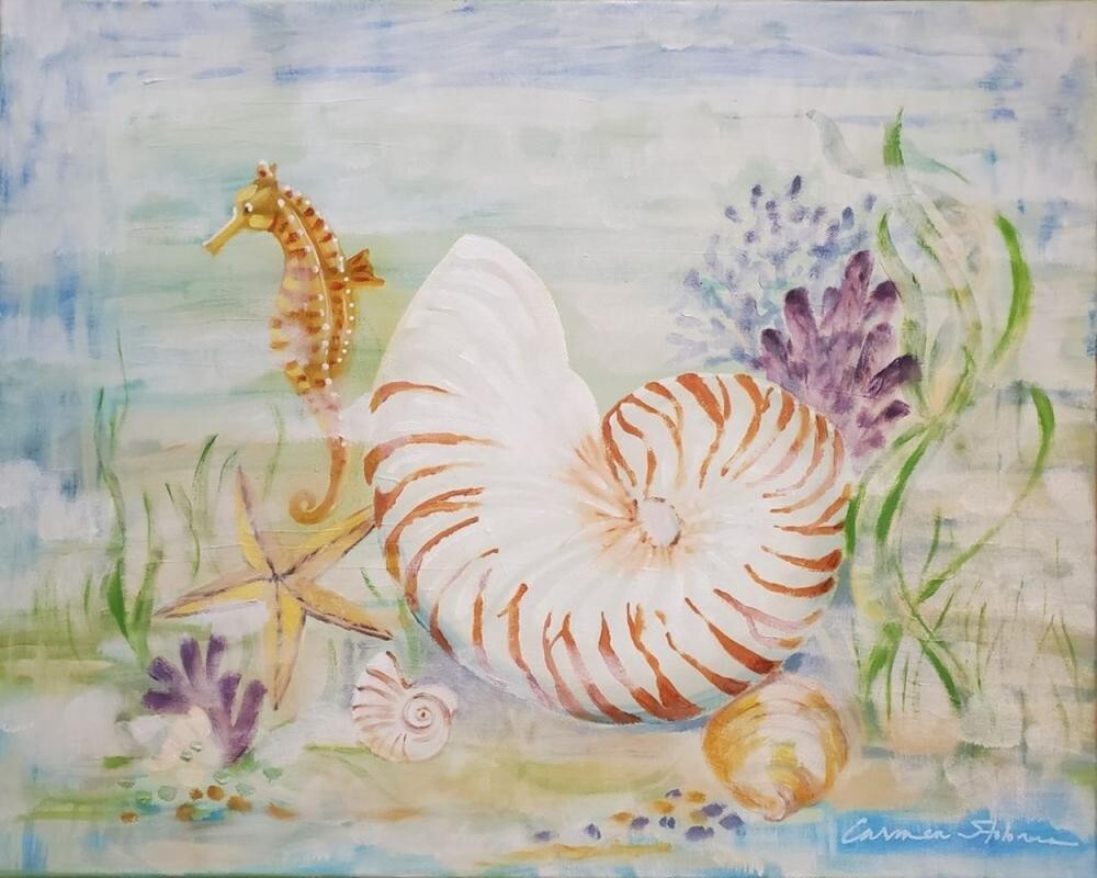 Original Carmen Stolorena, Ocean Life Canvas Painting, Beautiful/Signed 16″x20″