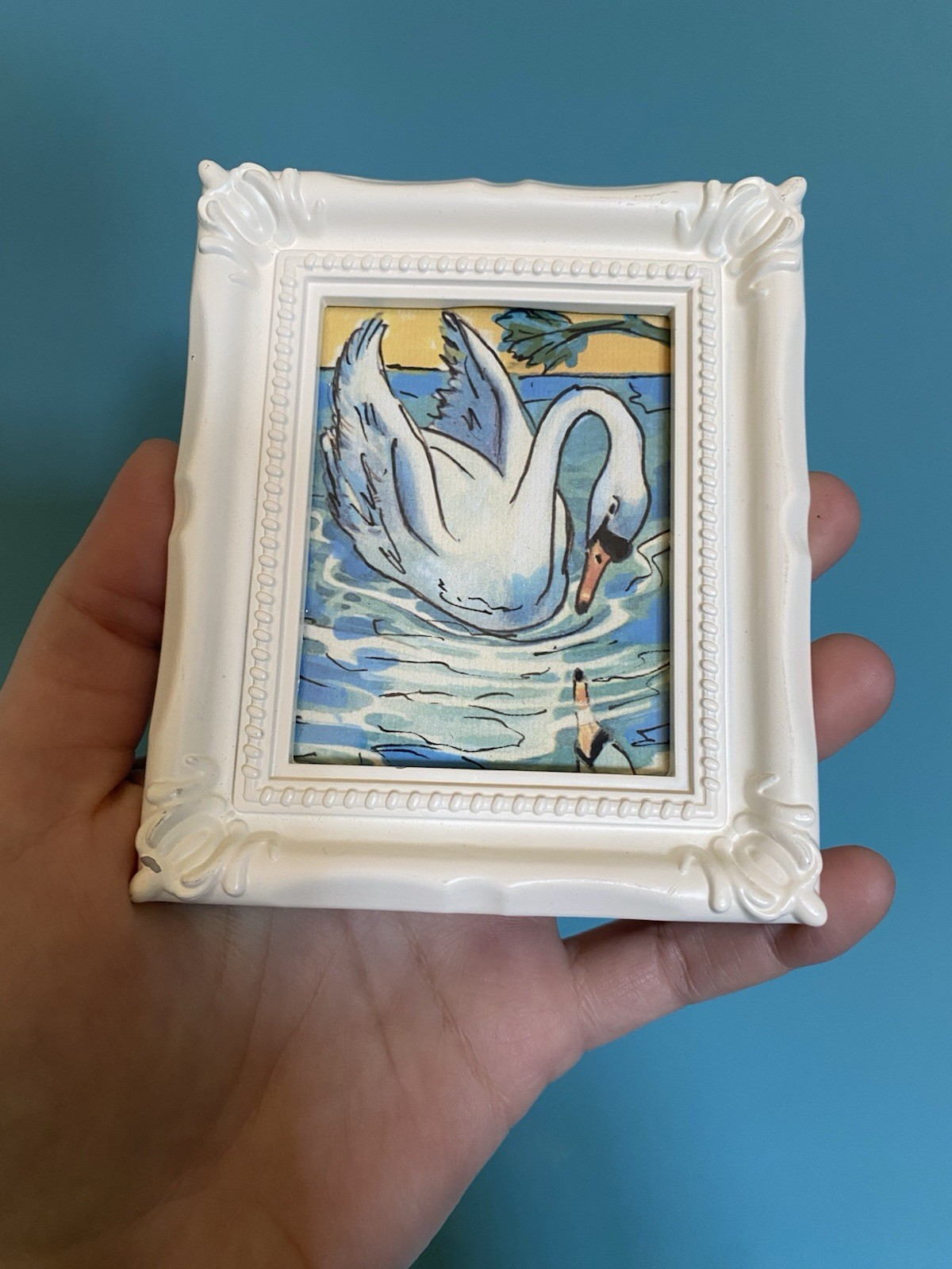 PRINT Of My art Swan Cute,Painting,framed,miniature,small,mini