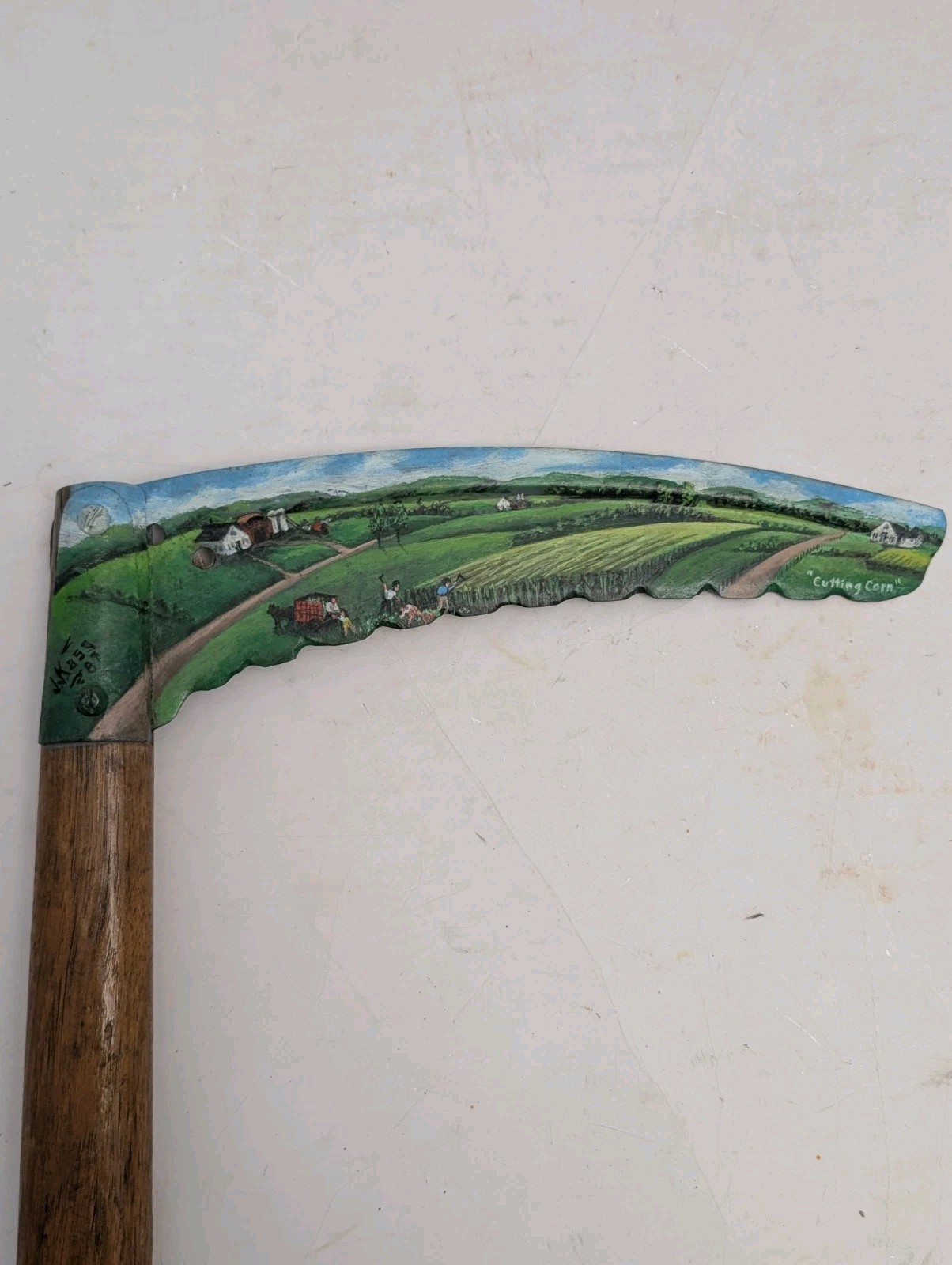 VERMONT FOLK ART PAINTING CORN CUTTER BY JACOB KASS OF VERSHIRE VERMONT
