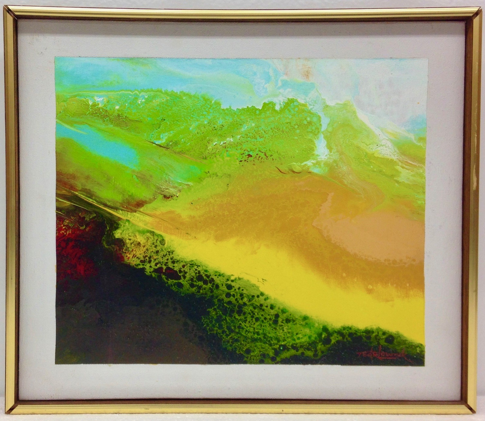 Vintage Ted R. Lownik Signed Authentic Abstract Art 15×13″ Framed Painting