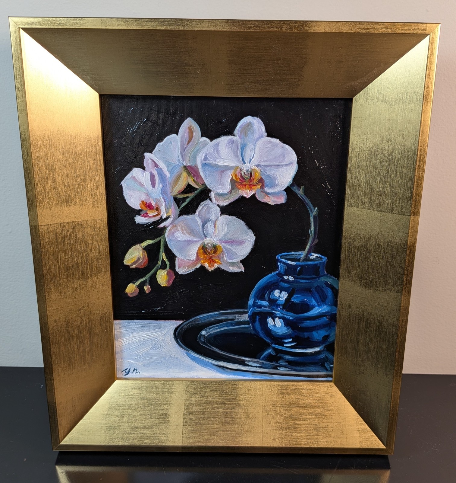 Original Oil Floral Painting Orchid Phalaenopsis 8×10 Certificate Signed framed