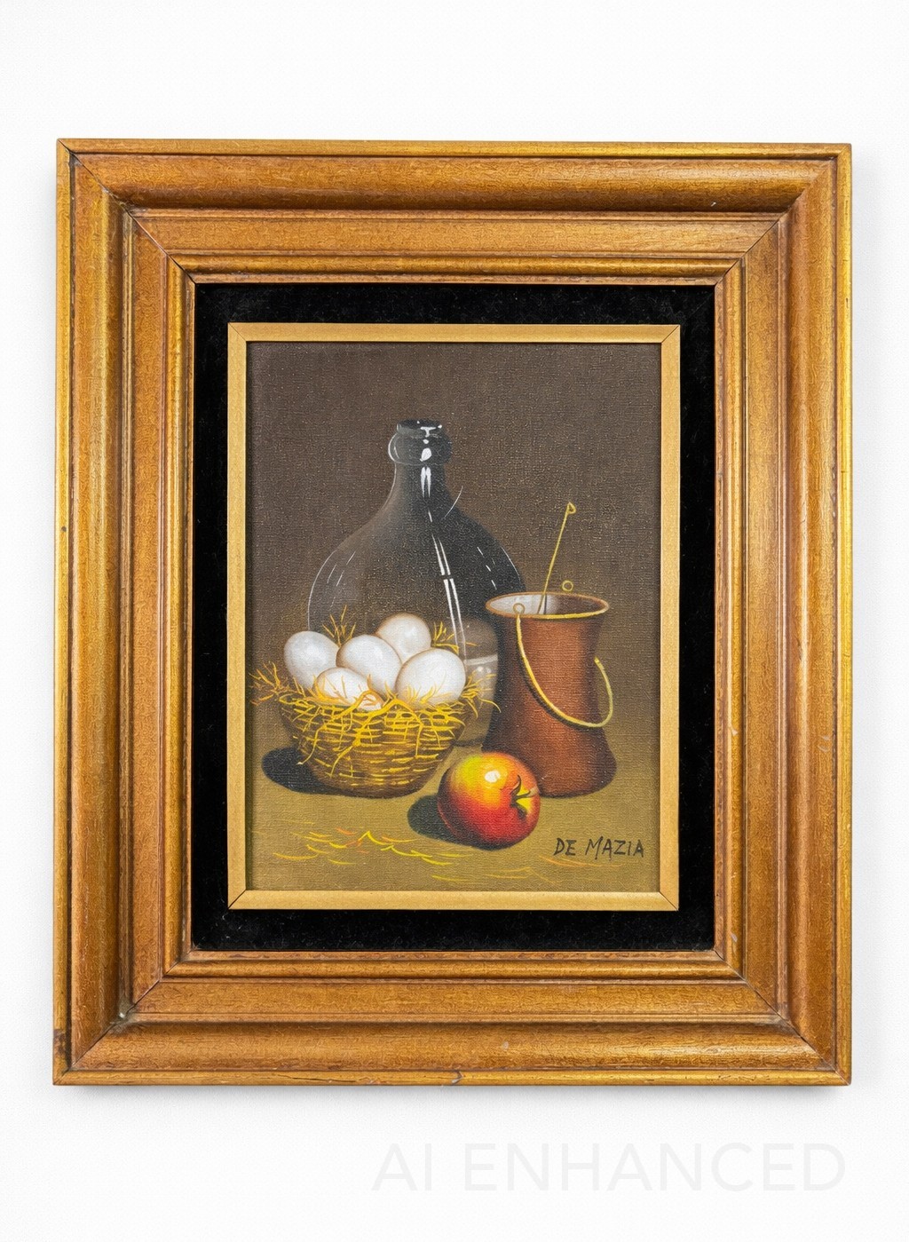 De Mazia Still Life Oil Painting Framed Eggs Bottle Apple Signed Barnes Method