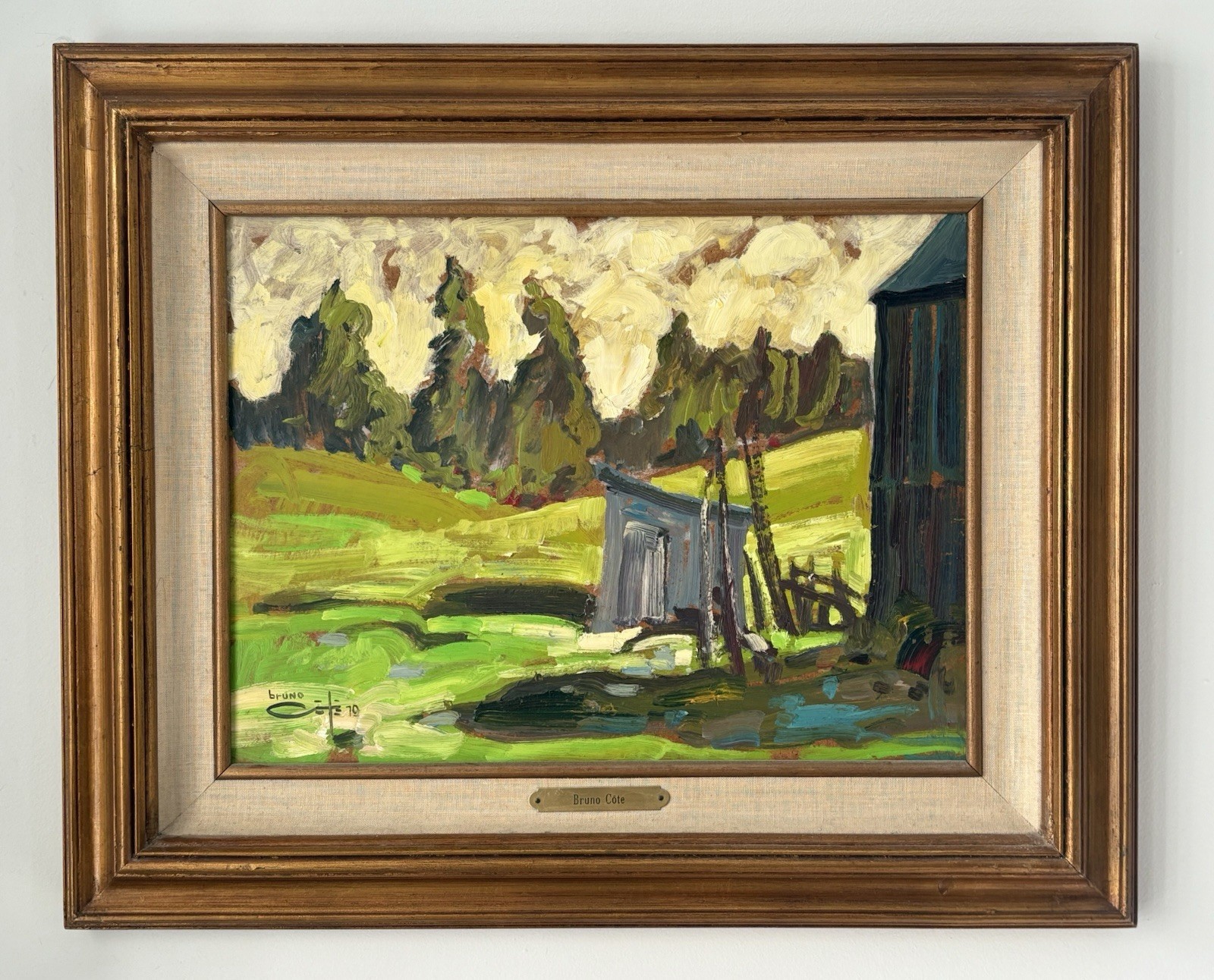 Tableau Bruno Cote, ( 1940-2010 ). Huile sur panneau signée, 12×16 pouces.