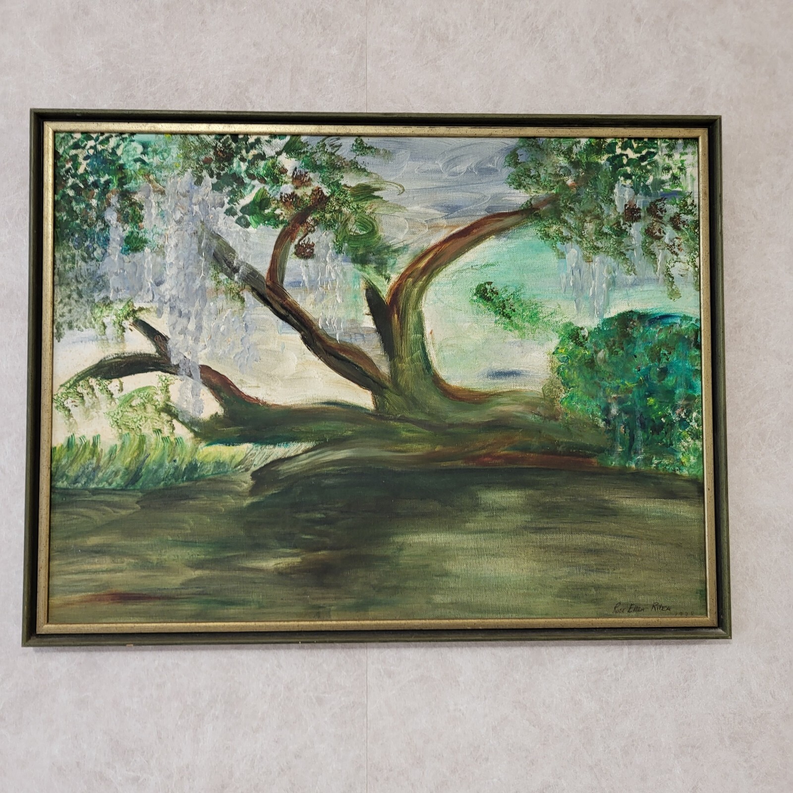 Framed Vintage Landscape of Fallen Tree with Spanish Moss Rose Ellen Rilea 1998