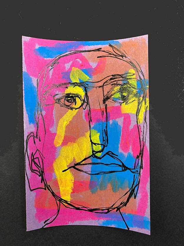 Portrait Painting Naive Outsider 4×6 Primitive Wall Art Colorful Man April Fool