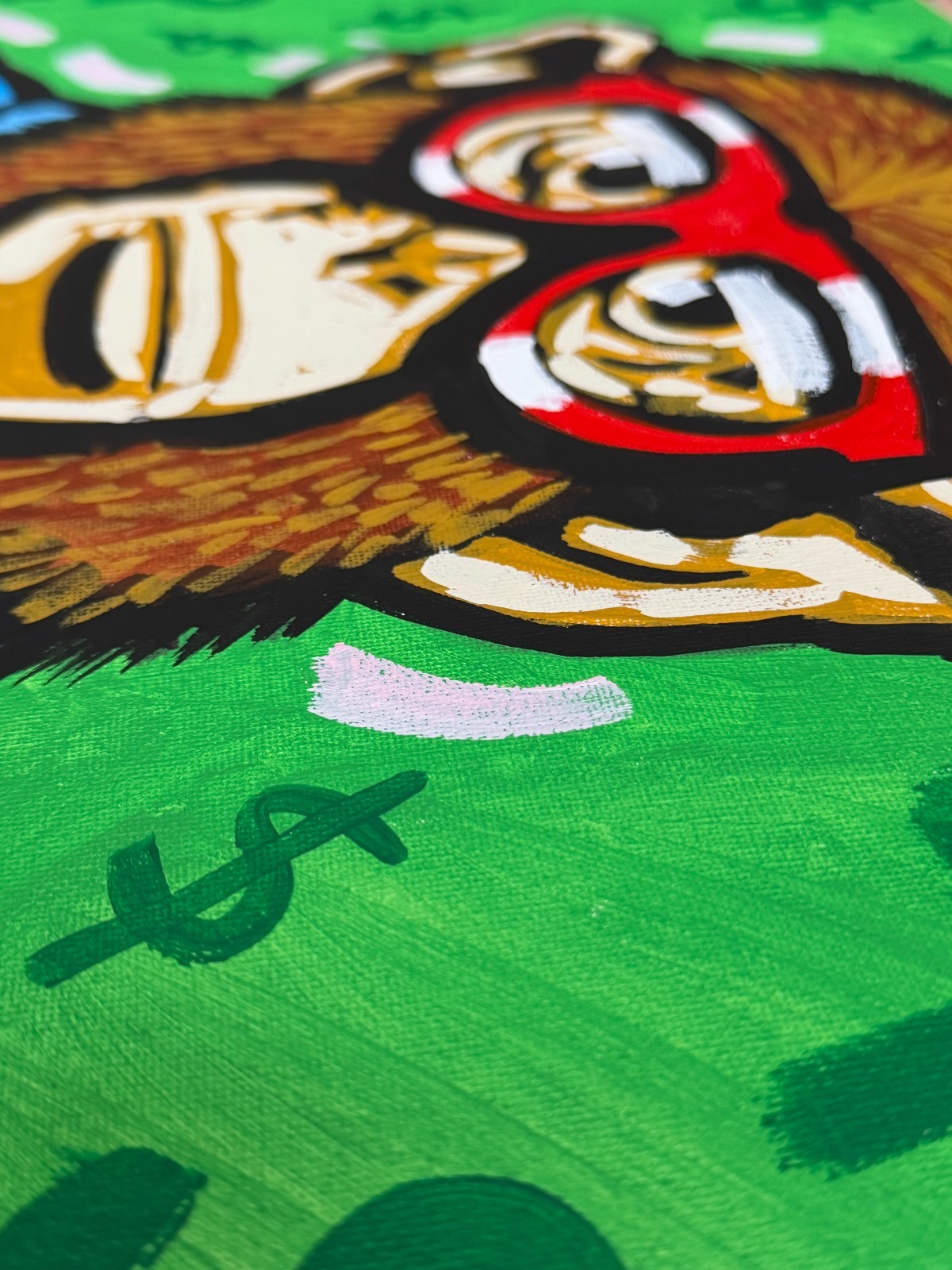 Unique «Monkey Business» Portrait – Original Acrylic Painting on 16×20″ Canvas