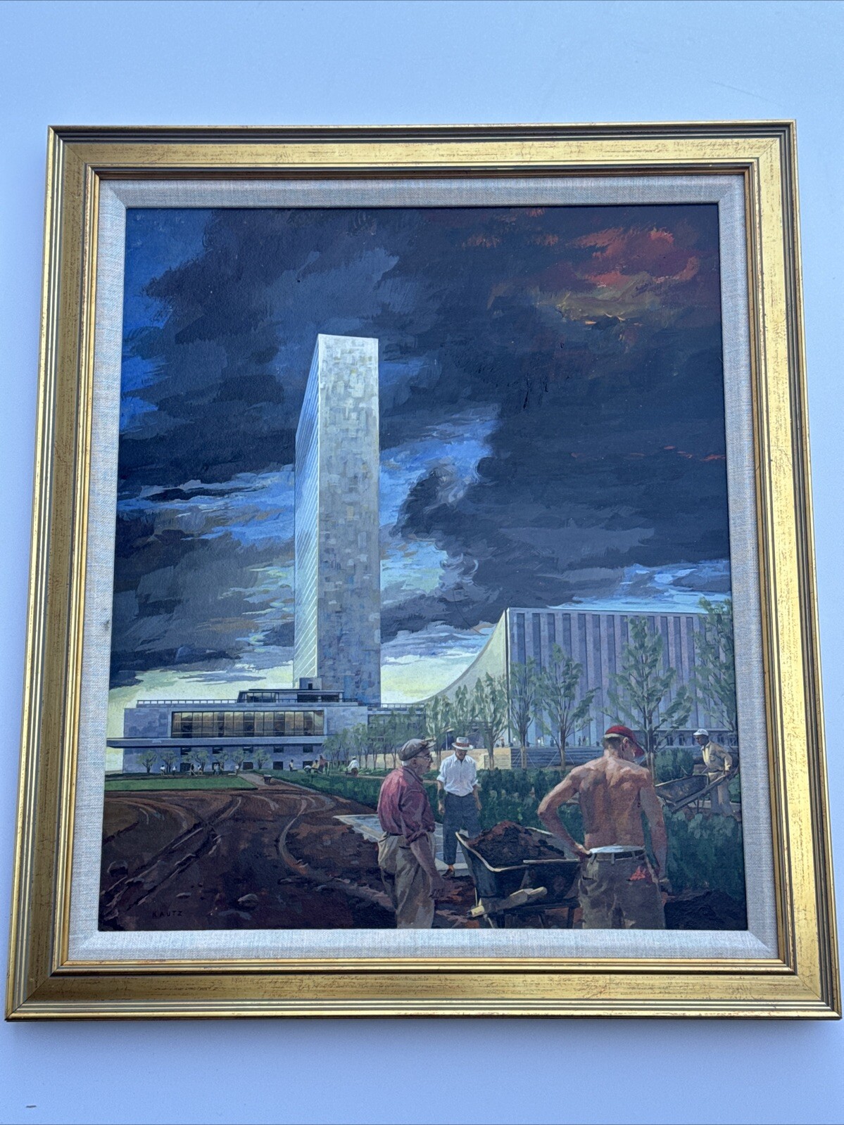 INDUSTRIAL CITY PAINTING URBAN CONSTRUCTION ILLUSTRATION REGIONALISM WORKERS