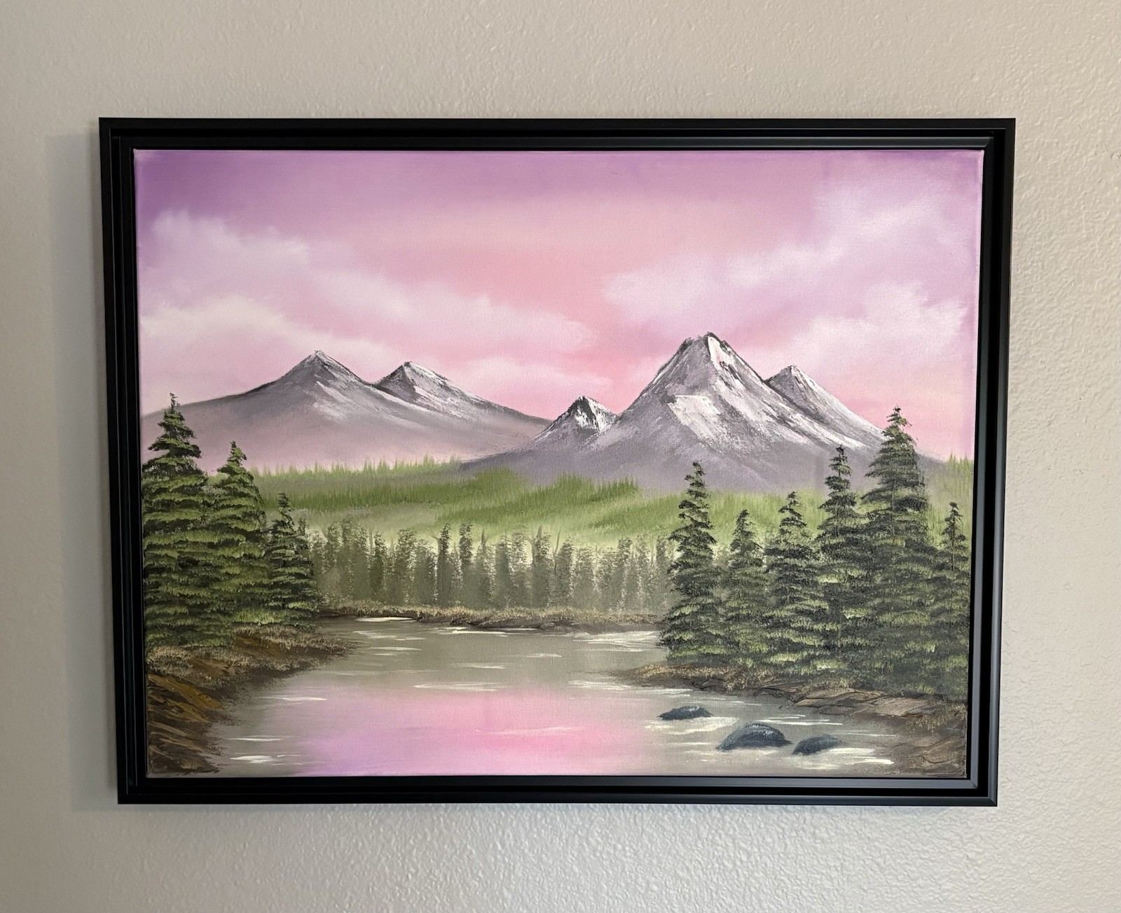 Bob Ross Style Original Oil Painting By Me. 24”x18” Framed Canvas