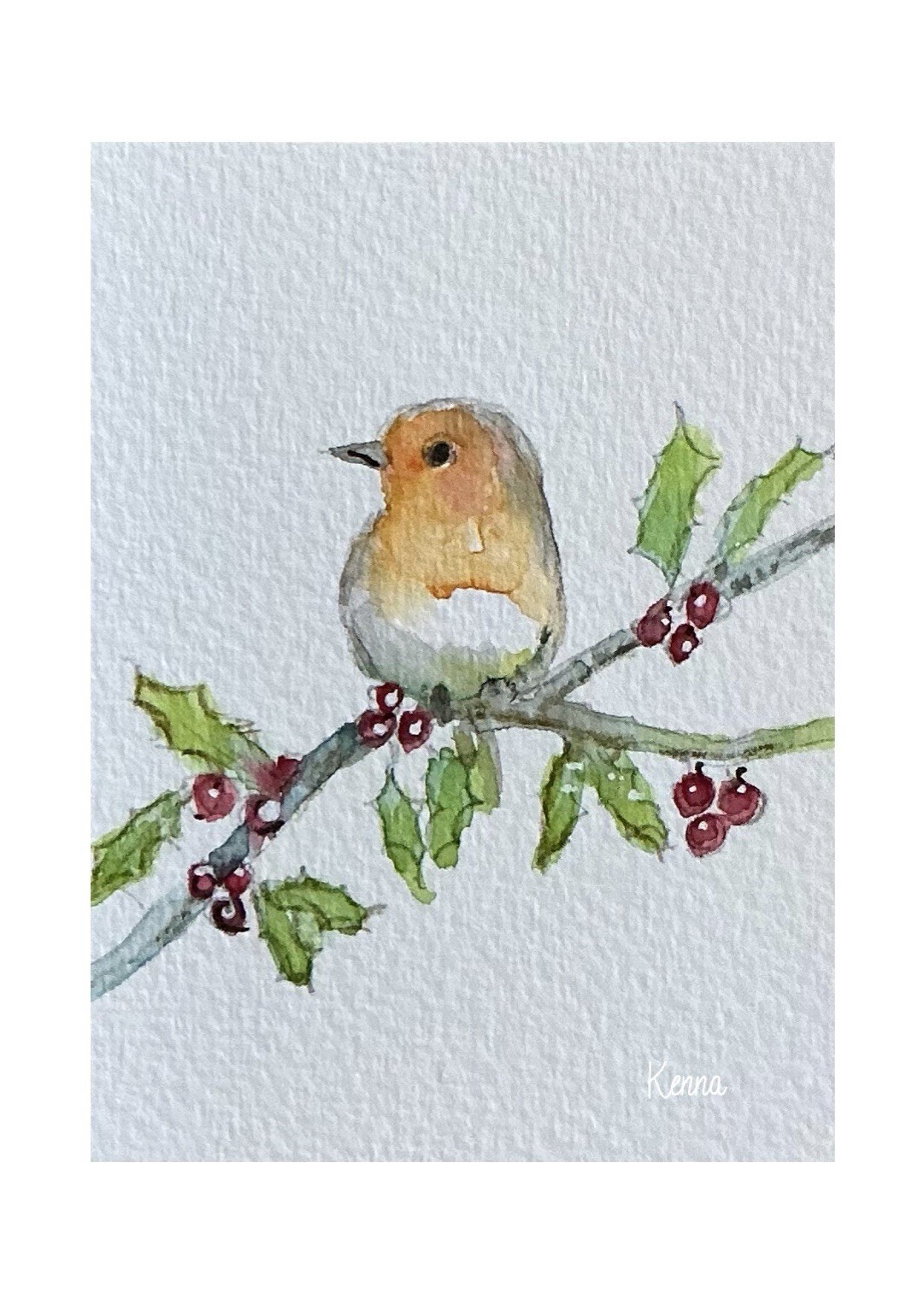 ACEO By Kenna 2.5” X 3.5” Red Breasted Robin Painting Original Signed ÀTC