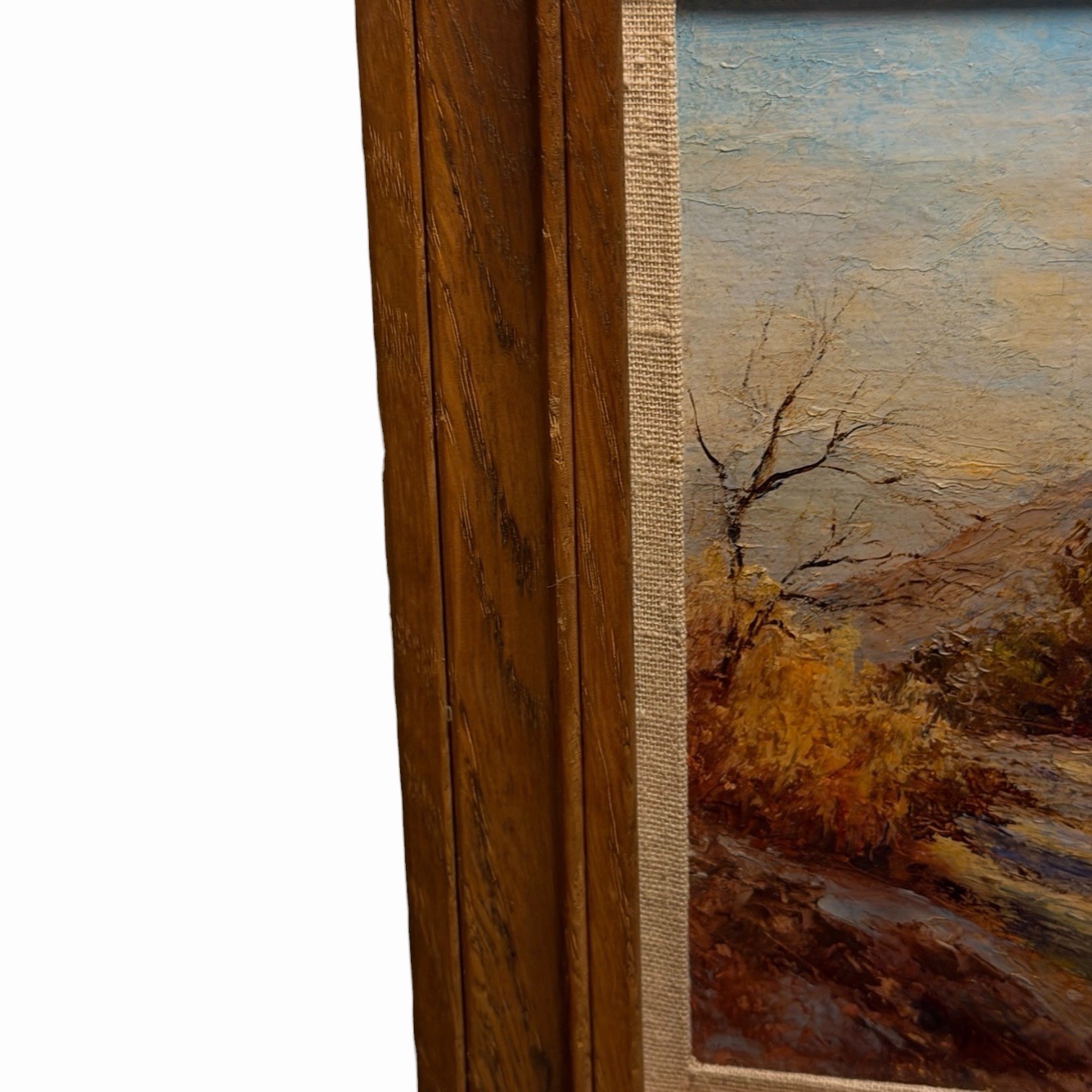 Vintage Signed Autumn Mountain Landscape Oil Painting Framed Rustic Cabin Art