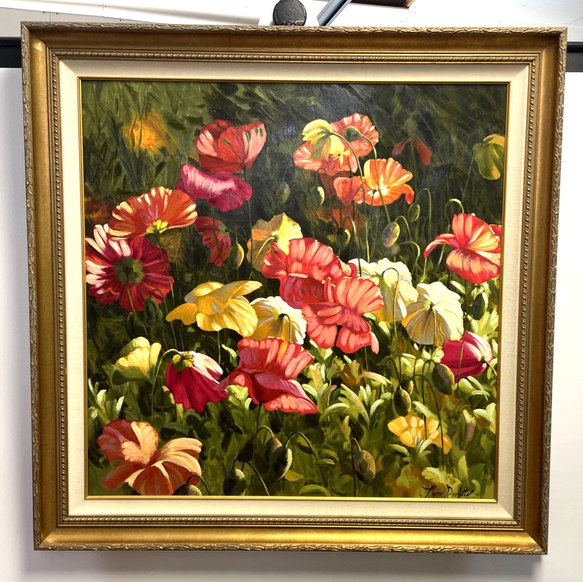 Leon Roulette Iceland Poppies Oil on Canvas Mixed Media Signed 44/195 44″x44″