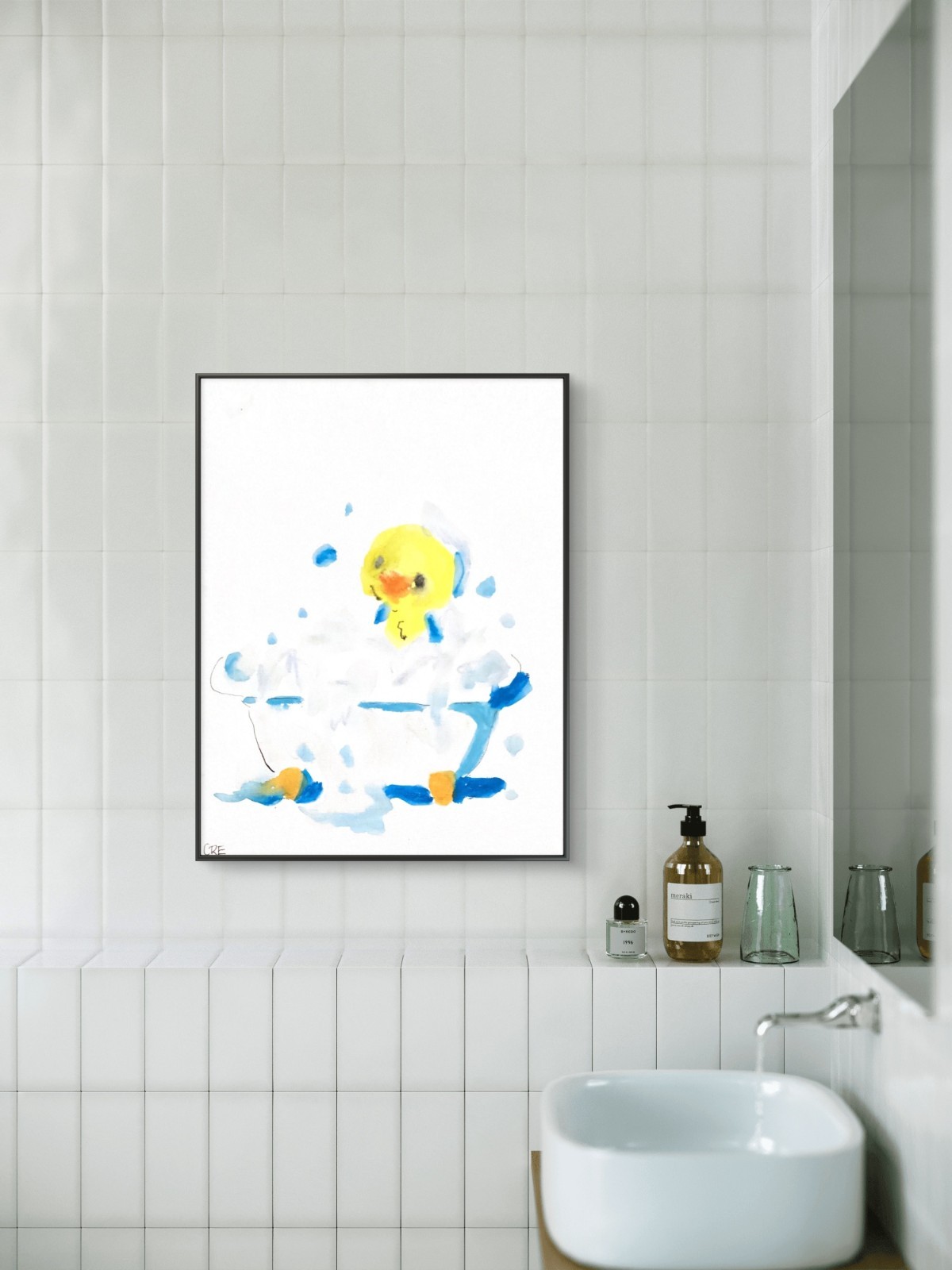 Duck Spa Relaxing Bathroom Bubble Bath Tub Original Art 11 by 14 Canvas Panel
