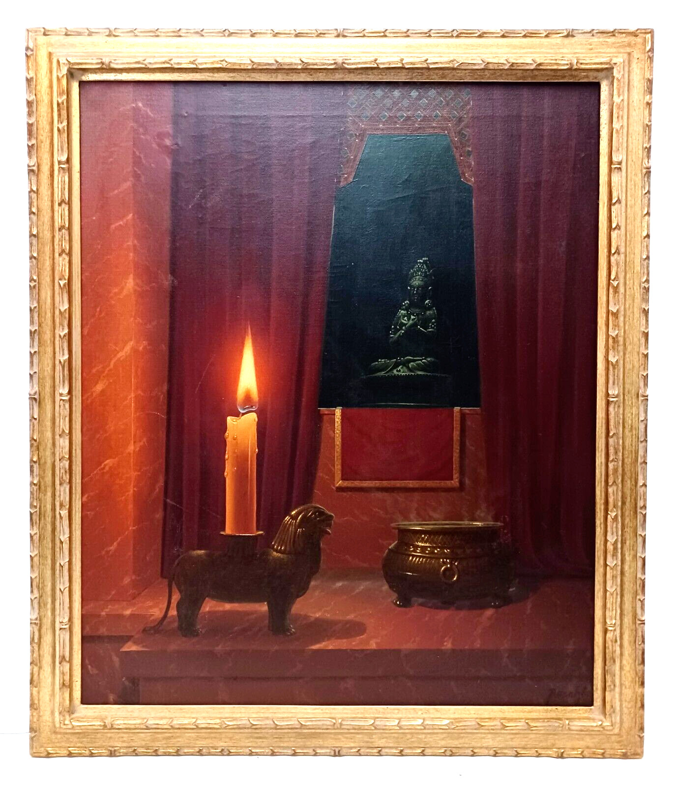 LISTED GERMAN MORITZ RUSCHE Sd ORIGINAL OIL on CANVAS ASIAN CANDLELIGHT 20 X 24