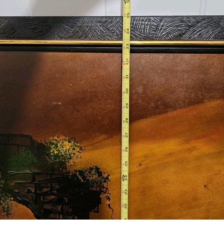 Mid Century Modern Original Art Surrealist A Great Sun Set Oil on Masonite Signe