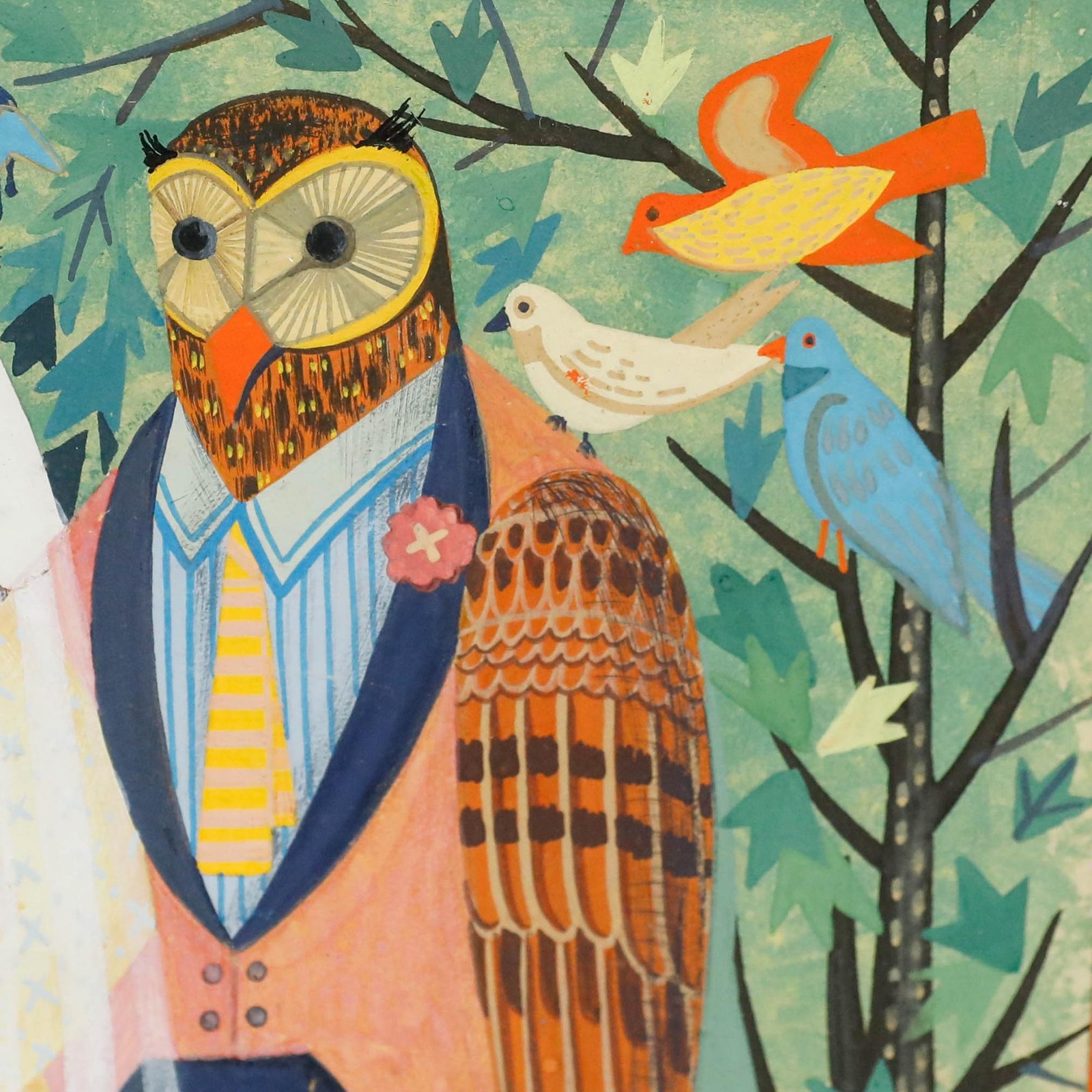 Framed Mid 20th Century Gouache – The Owl and the Pussy-Cat