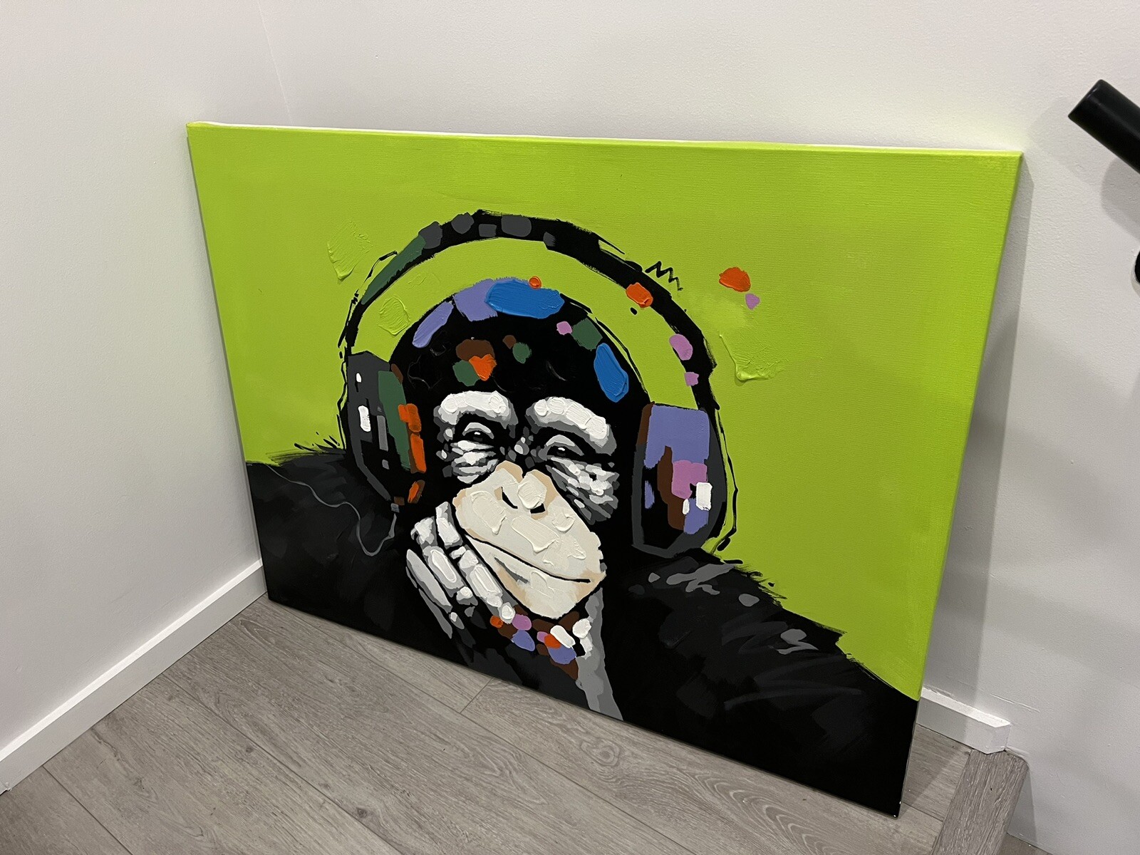 Oil painting Chimp Monkey DJ with headphones modern art Canvas 36’x48’
