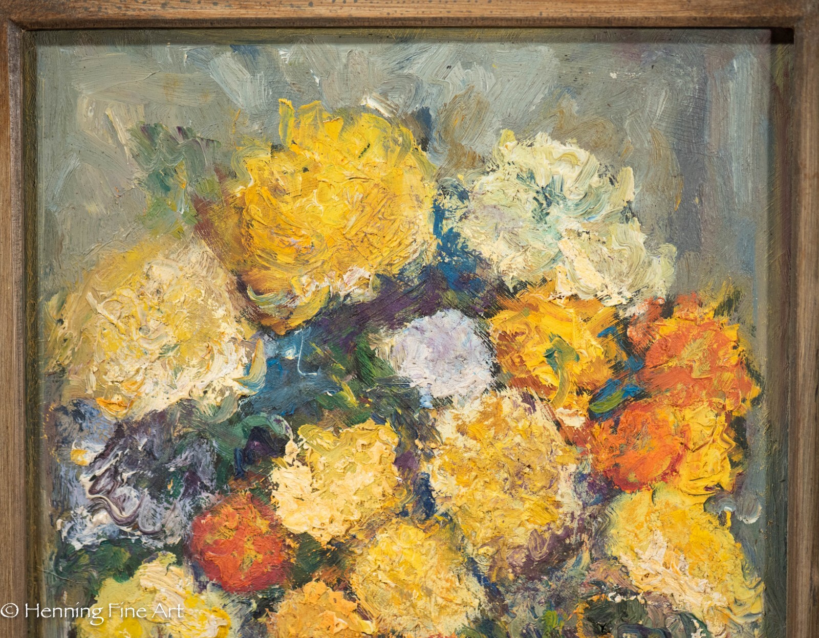 Beautiful Vintage Modern Expressionist Oil Painting of Yellow Floral Still Life