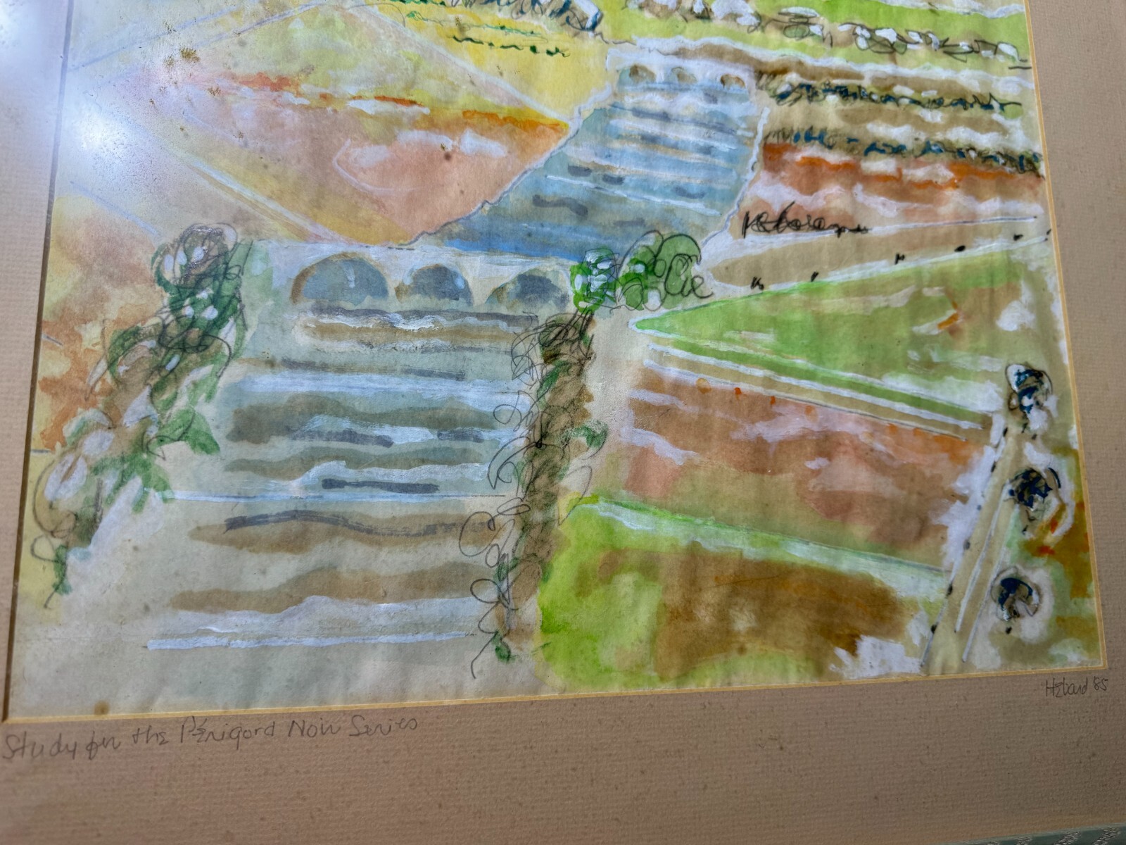 Nancy Hebard (1921-2000) «Study For Perigold Now Series» Mixed Media Painting