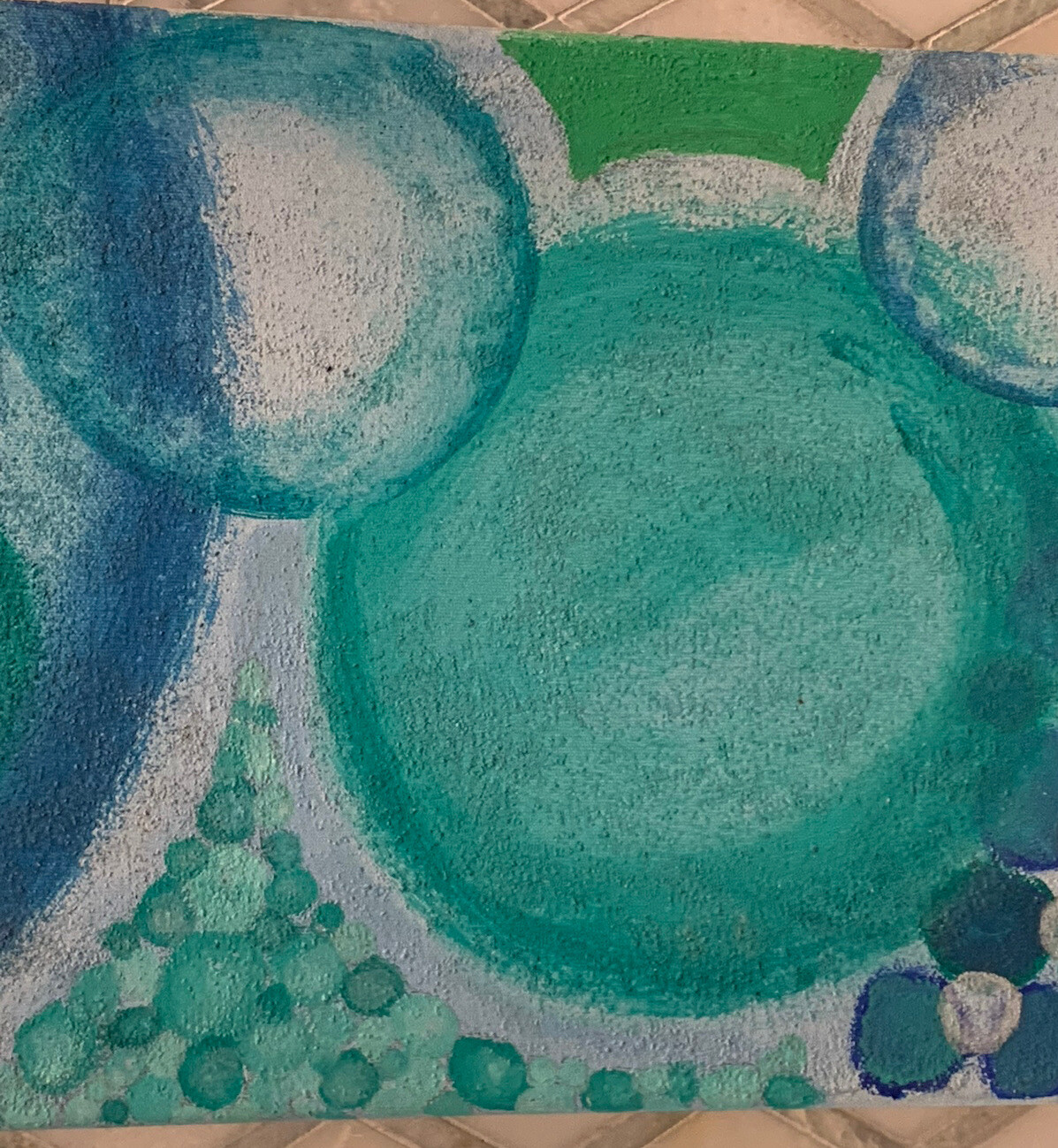 Original Modern Spheres Baubles Bubbles Shades Blue Green Oil Canvas 12”x24”