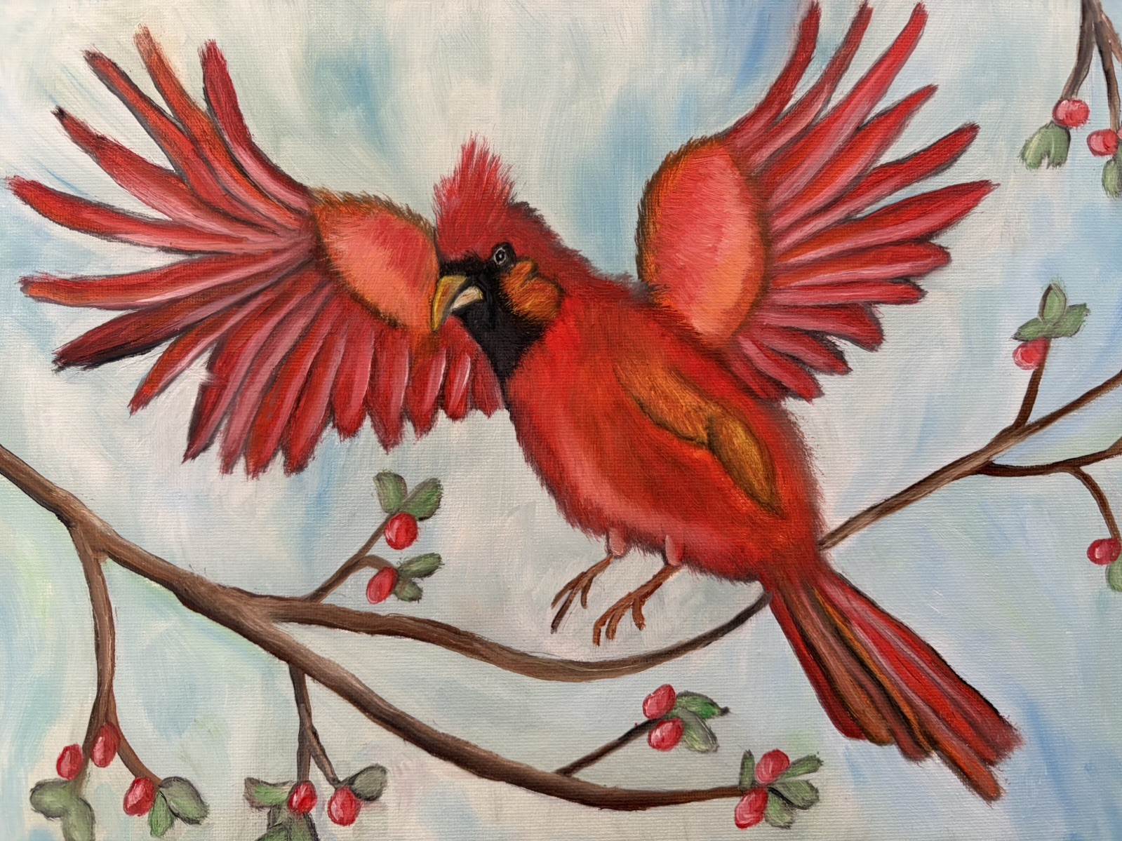 Original oil painting art on canvas 11 x 14 in portrait red bird cardinal