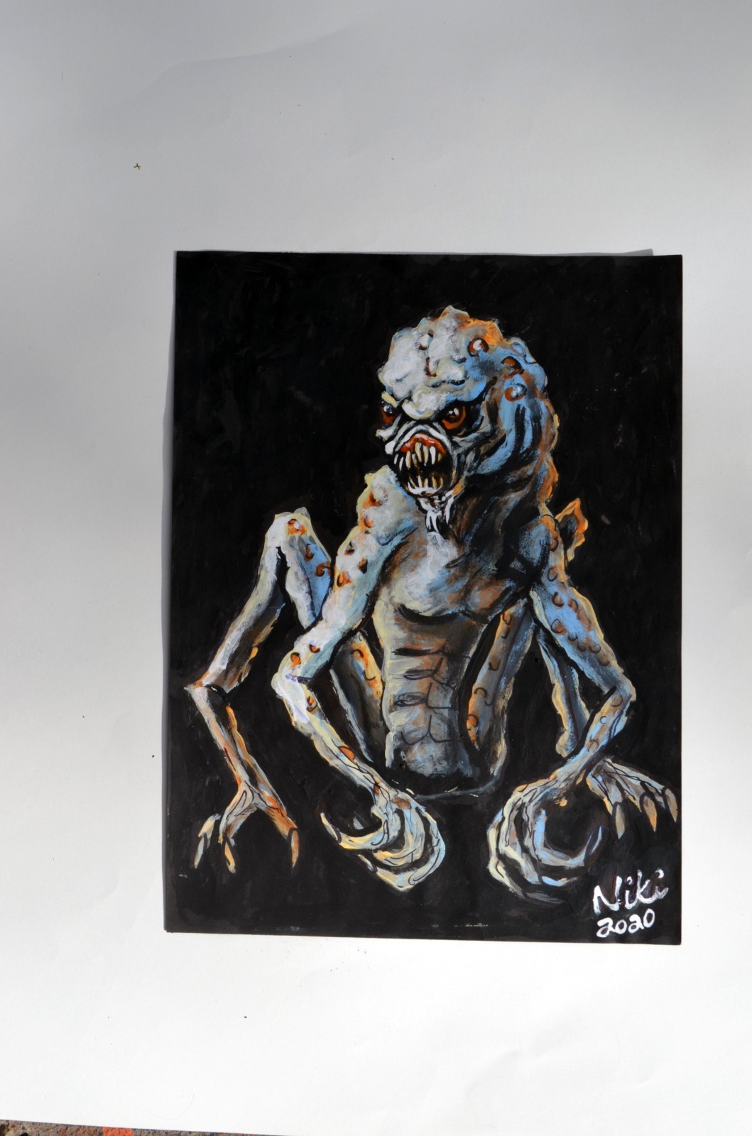 Original Acrylic Art Strange Creature Horror 8.5×11 Signed