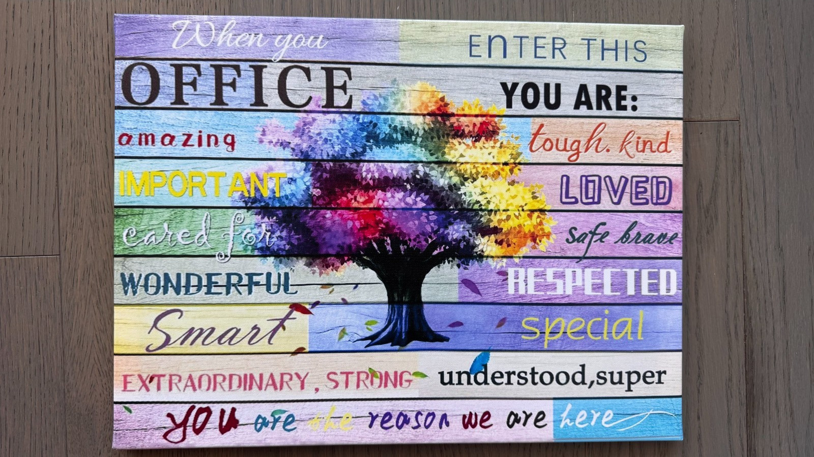 Inspirational Office Motto Wall Art Colorful Tree Canvas Print Framed 12×16″