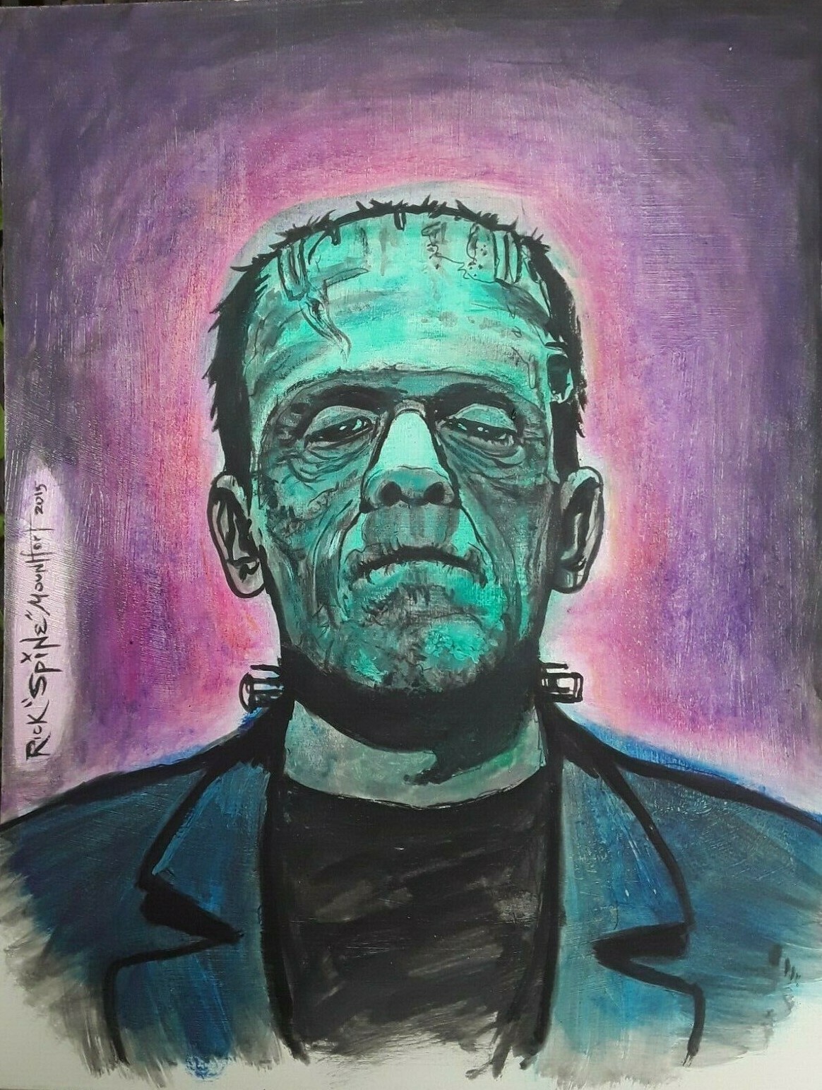 Original Art by Spine Horror Monster Comic Punk Frankenstein Boris Karloff