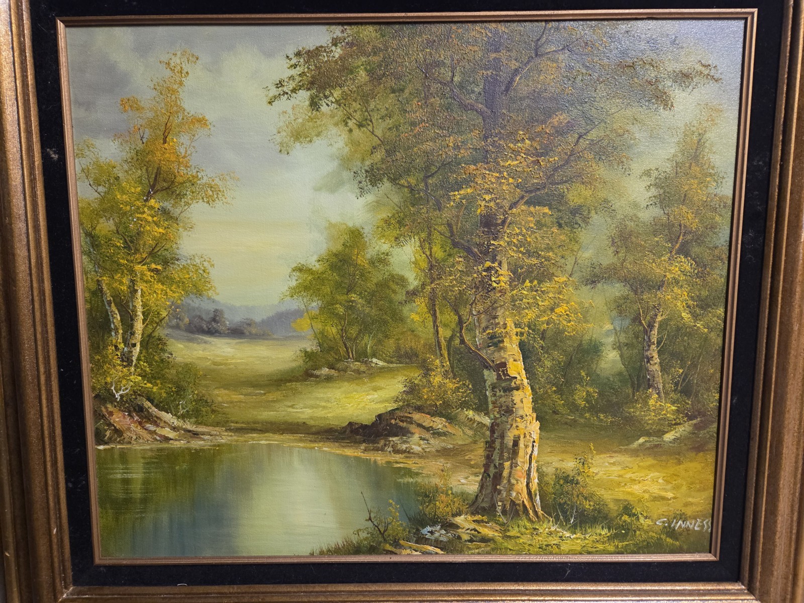 Gorgeous Landscape Oil Painting Signed C. Inness Clara Framed Vintage