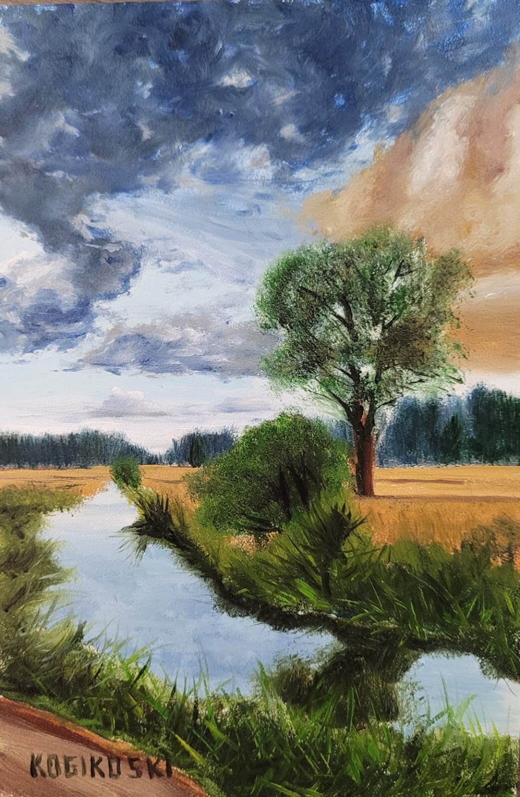 Oil Painting on Wood Panel – Handmade – Little stream. 6″ X 4″ – No frame.
