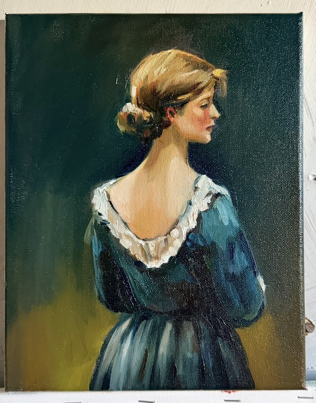 Original Oil Painting “Quiet Elegance”Portrait Woman Vintage Style Wall Art 10×8