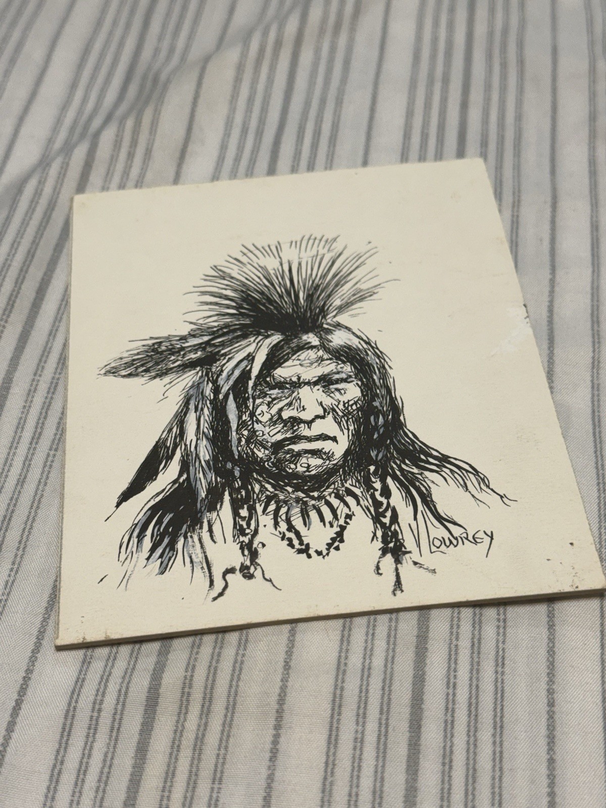 Vivian Lowrey Oil pen and ink sketch of the Native American chief V Lowrey