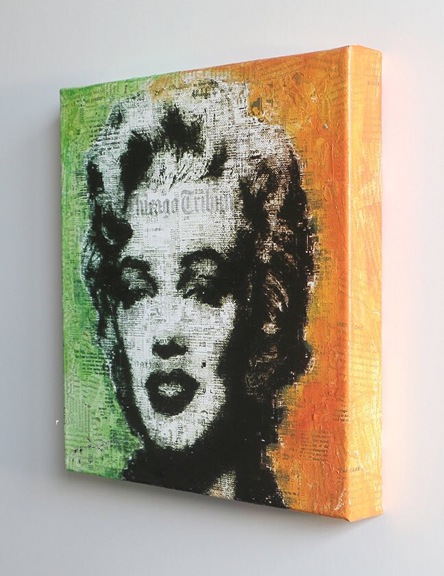 Marilyn Color – Portrait, Pop Art, Original Painting oil, collage on canvas