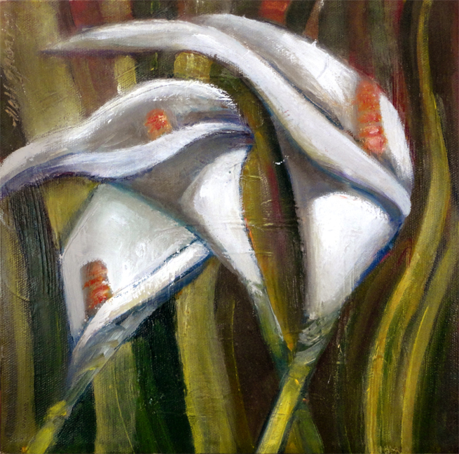Calla Lilies 10×10 in. Oil on stretched canvas Hall Groat Sr.