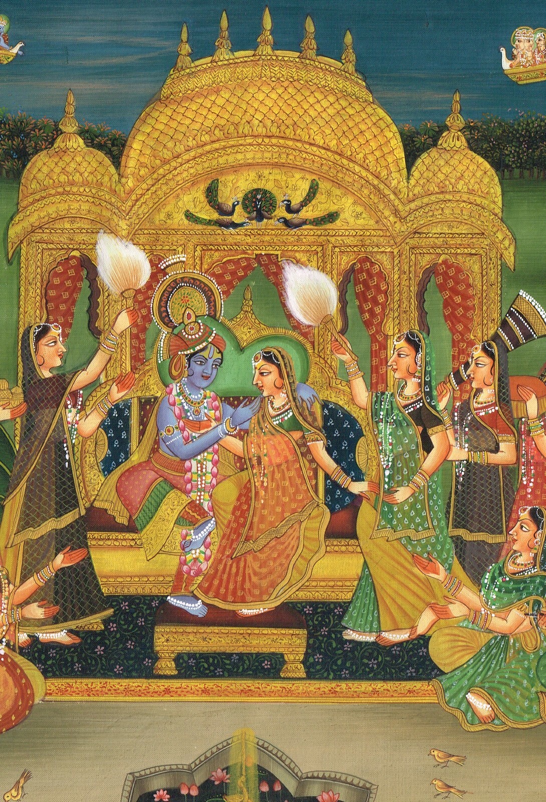 Hindu Religious Painting Of Krishna And Radha Love Scene For Wall 17×13.5 inches