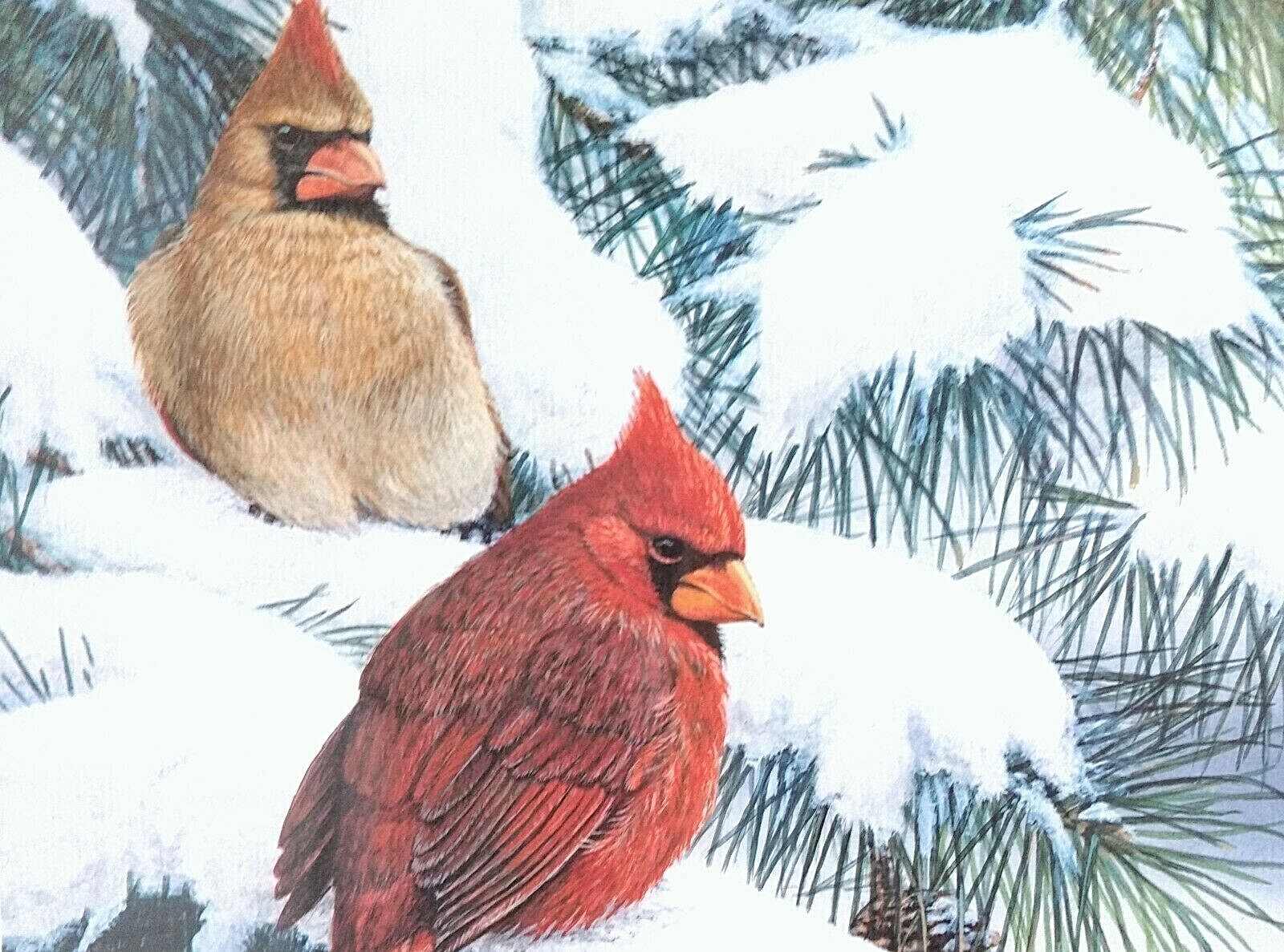 VINTAGE CARDINAL & BLUE BIRD PAINTINGS SET OF 2 MEL GARBARK