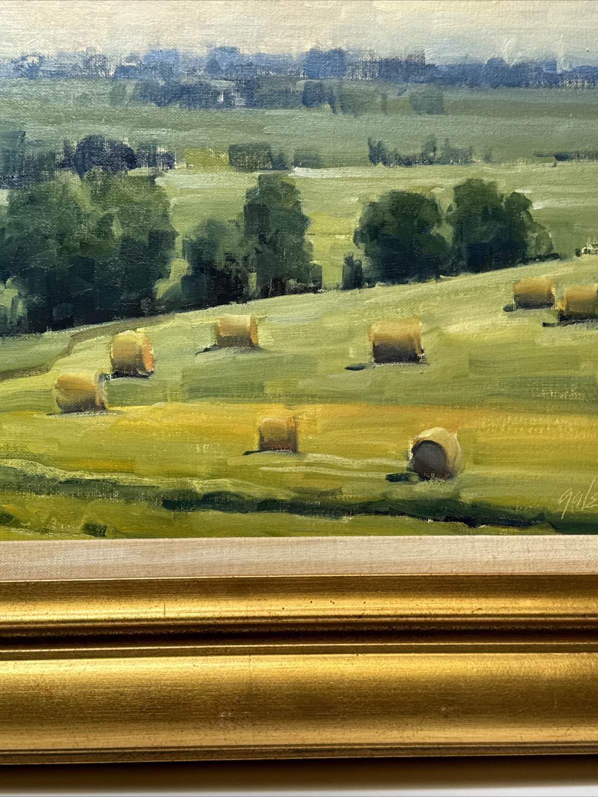 MARK GALE PAINTING IMPRESSIONIST FARM LAND HAY BAILS LANDSCAPE FAMOUS LISTED 16″