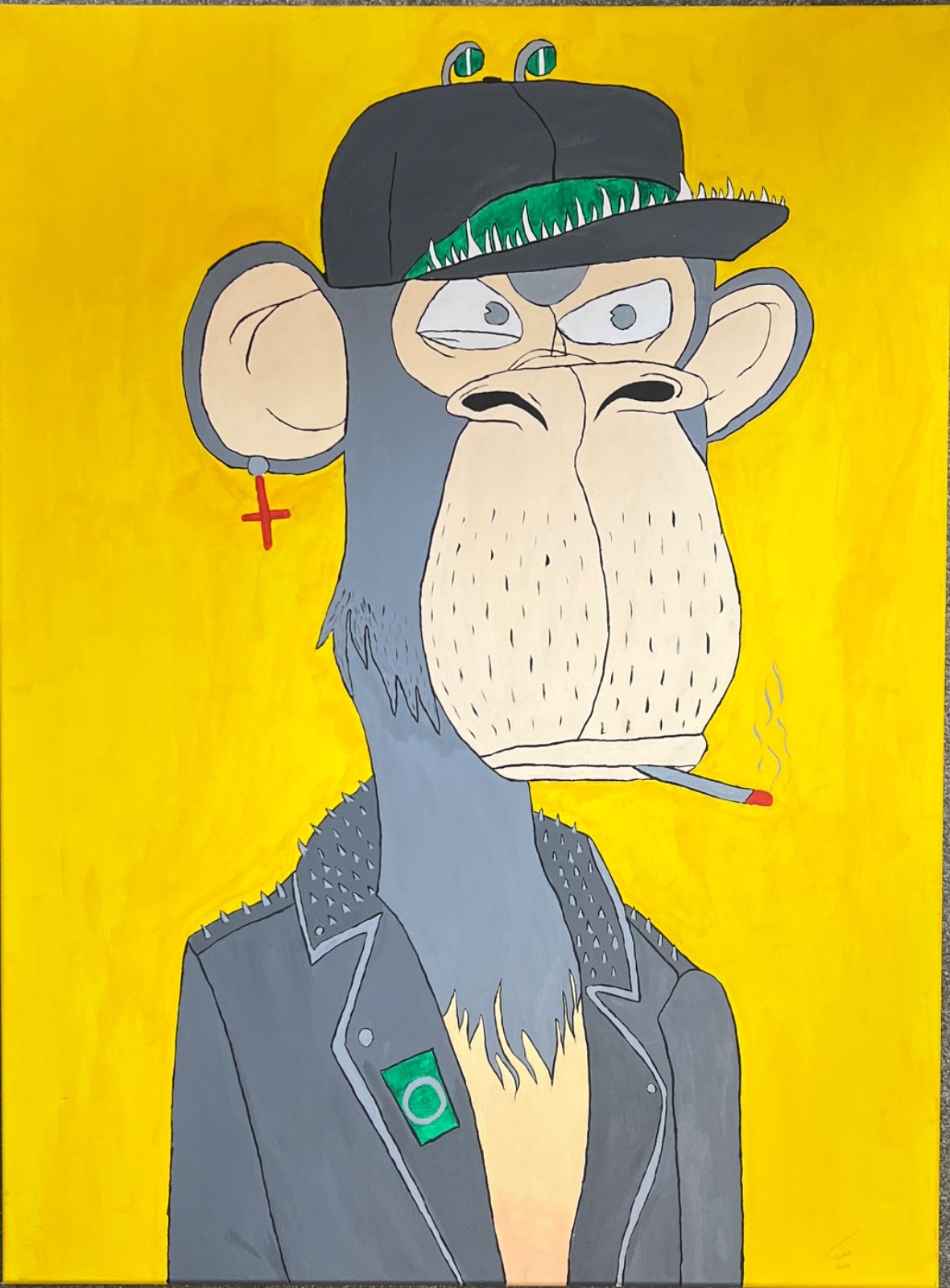 Original Street Pop Art Painting Monkey Punk 36×48 Canvas Signed TIMO 2022 Large