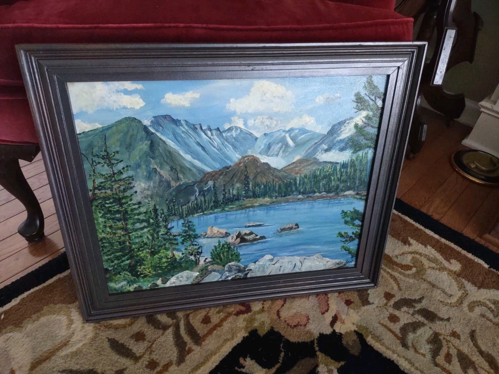 1960s Painting Rocky Mountain National Park Framed Signed Local Artist 16×20″