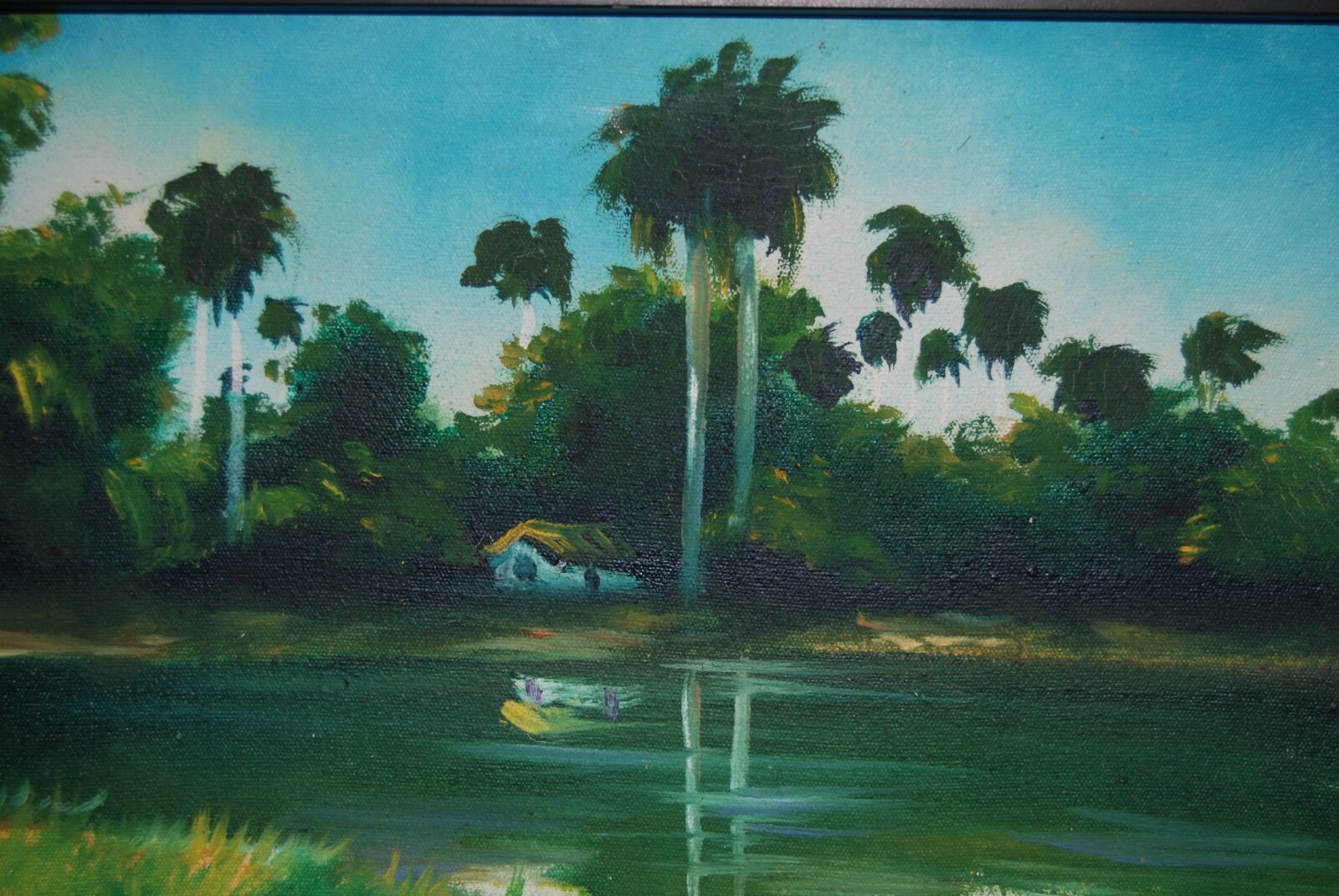 FRAMED SIGNED OIL PALMS AND HUT (BOHIO) A CUBAN COUNTRY SCENE ARTIST: CASTRILLON