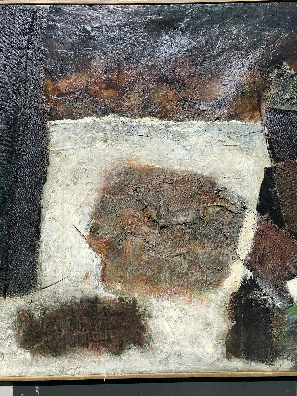 John D. Maziarz “Ledges & Edges” Oil Collage Canvas Abstract 40×56 Signed