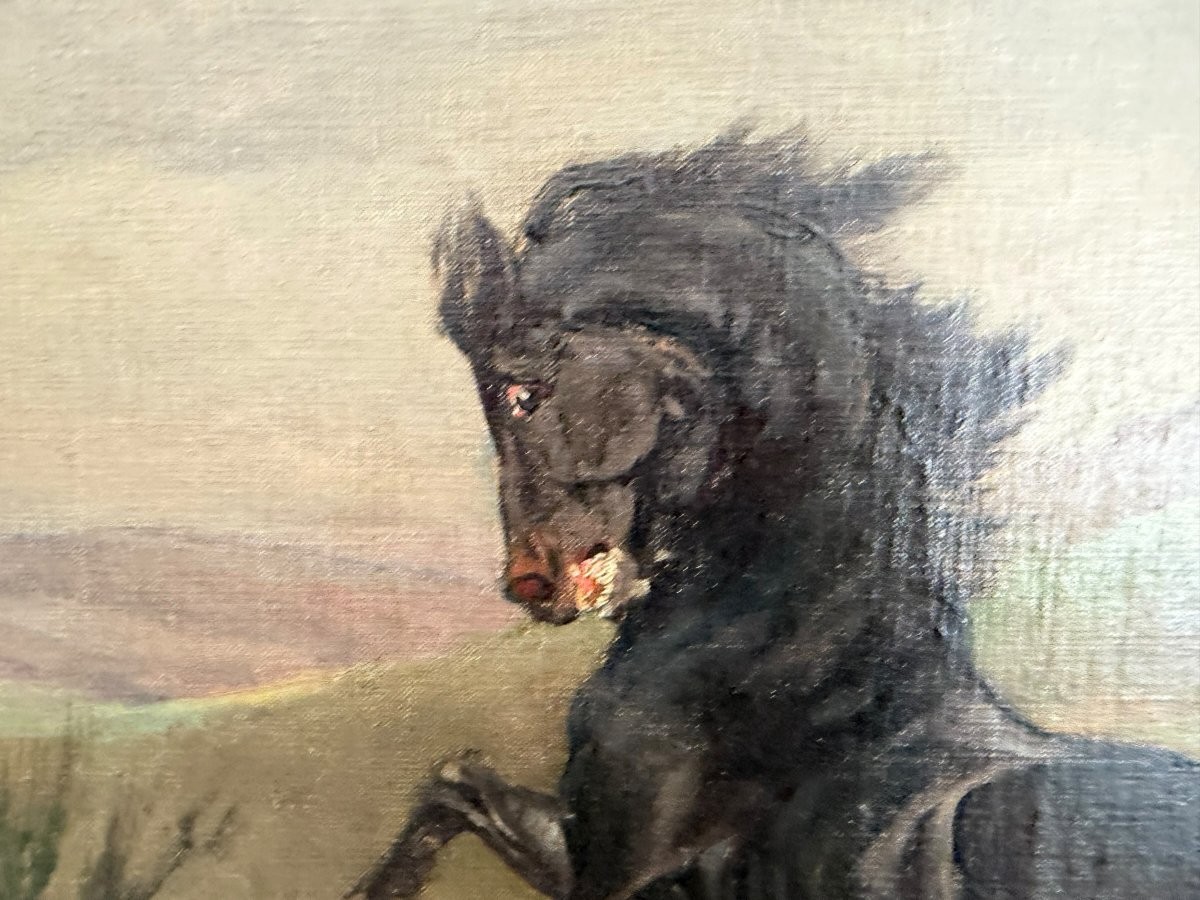 Antique Painting Oil Canvas Woman Frame Wood Nude Horse Decor Queen Brunehaut