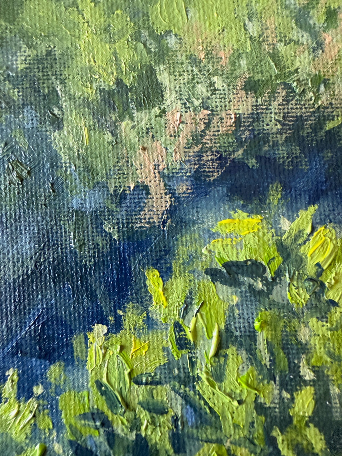 Oil Painting. Original. Impressionist Landscape Art. Sunlit Trees Scene